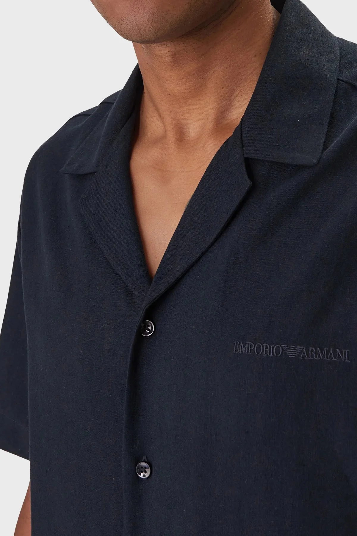 Emporio Armani Keten Karışımlı Regular Fit Kısa Kollu Erkek Gömlek EM000593 AF20590 UB102 LACİVERT - 4