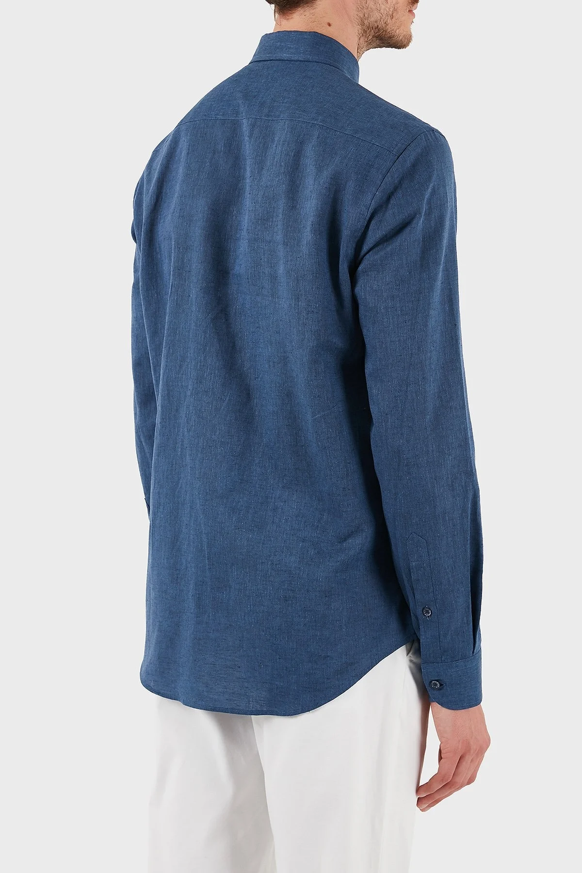 Emporio Armani Keten Karışımlı Regular Fit Klasik Yaka Erkek Gömlek EM000099 TE14112 OB006 LACİVERT - 3