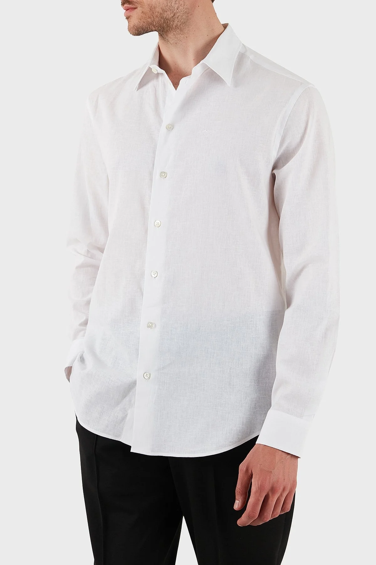 Emporio Armani Keten Karışımlı Regular Fit Klasik Yaka Erkek Gömlek EM000099 TE14112 U0002 BEYAZ - 2