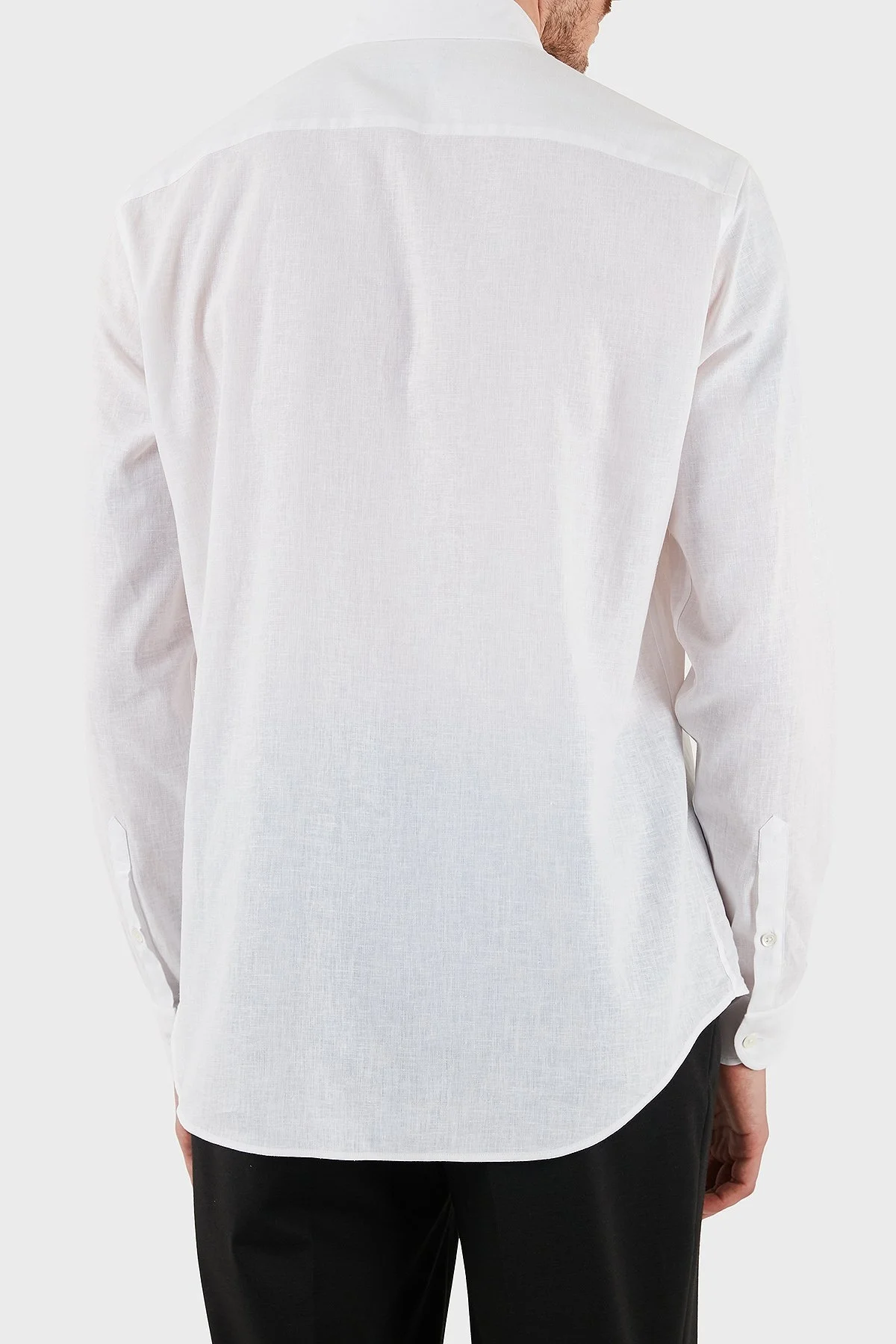 Emporio Armani Keten Karışımlı Regular Fit Klasik Yaka Erkek Gömlek EM000099 TE14112 U0002 BEYAZ - 3