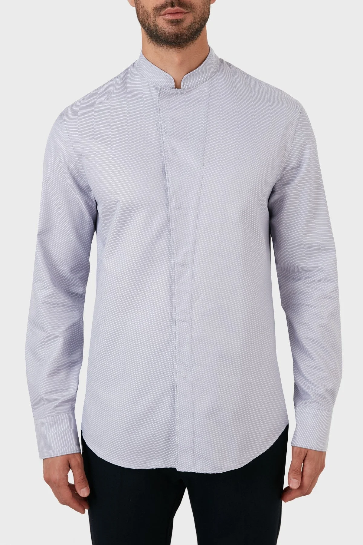 Emporio Armani Keten Regular Fit Hakim Yaka Erkek Gömlek I1SM2L I11F7 039 GRİ - 1