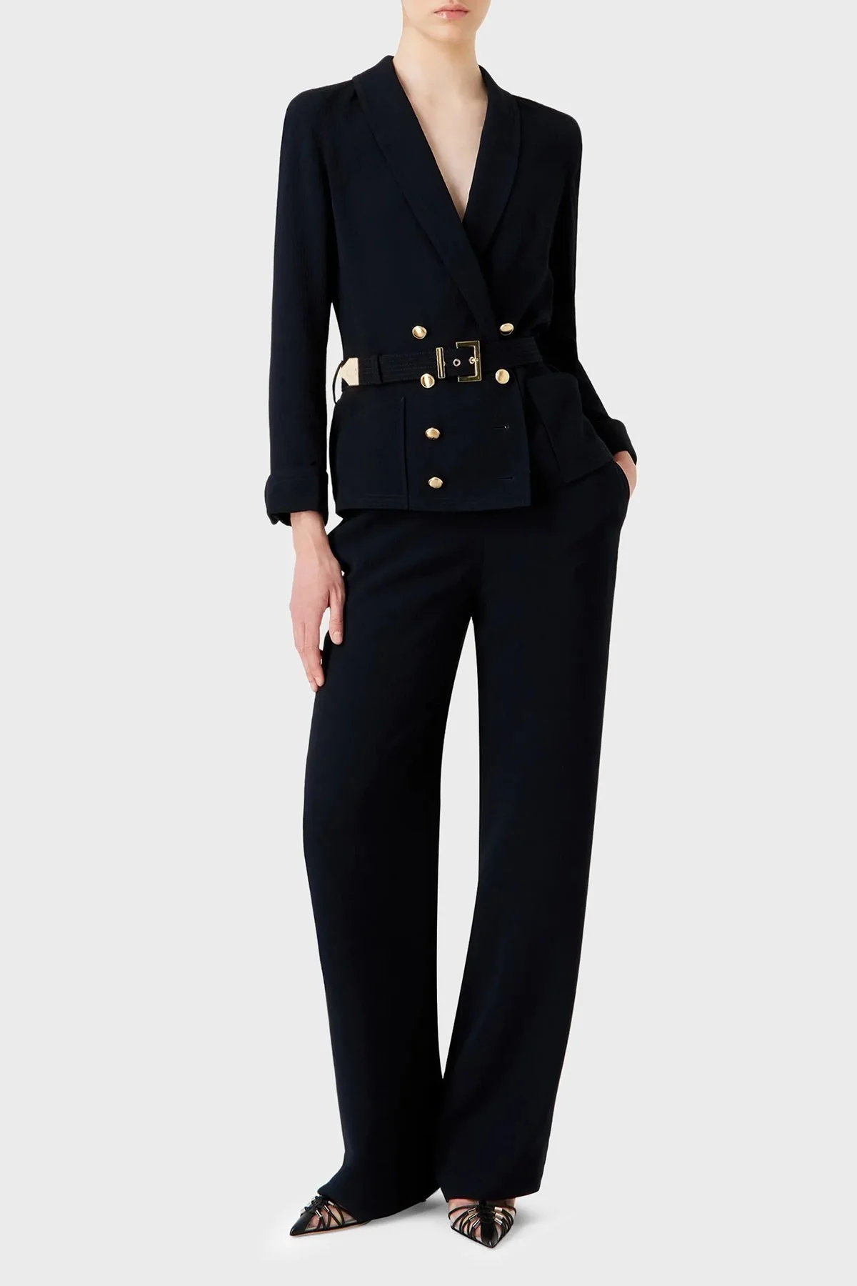 Emporio Armani Kruvaze Yaka Fitted Klasik Bayan Ceket E3NG1F F9909 927 LACİVERT - 4