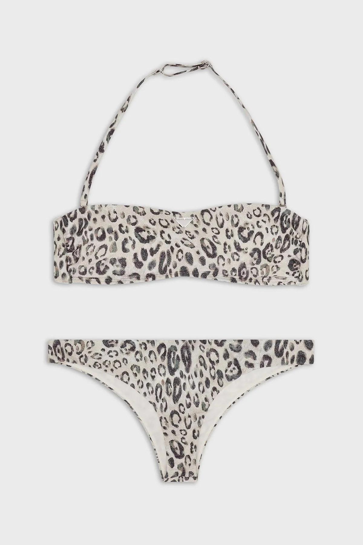 Emporio Armani Leopar Desenli Boyundan Bağlamalı Çıkarılabilir Dolgulu Bayan Bikini 262658 3R302 09311 KAHVE - 2