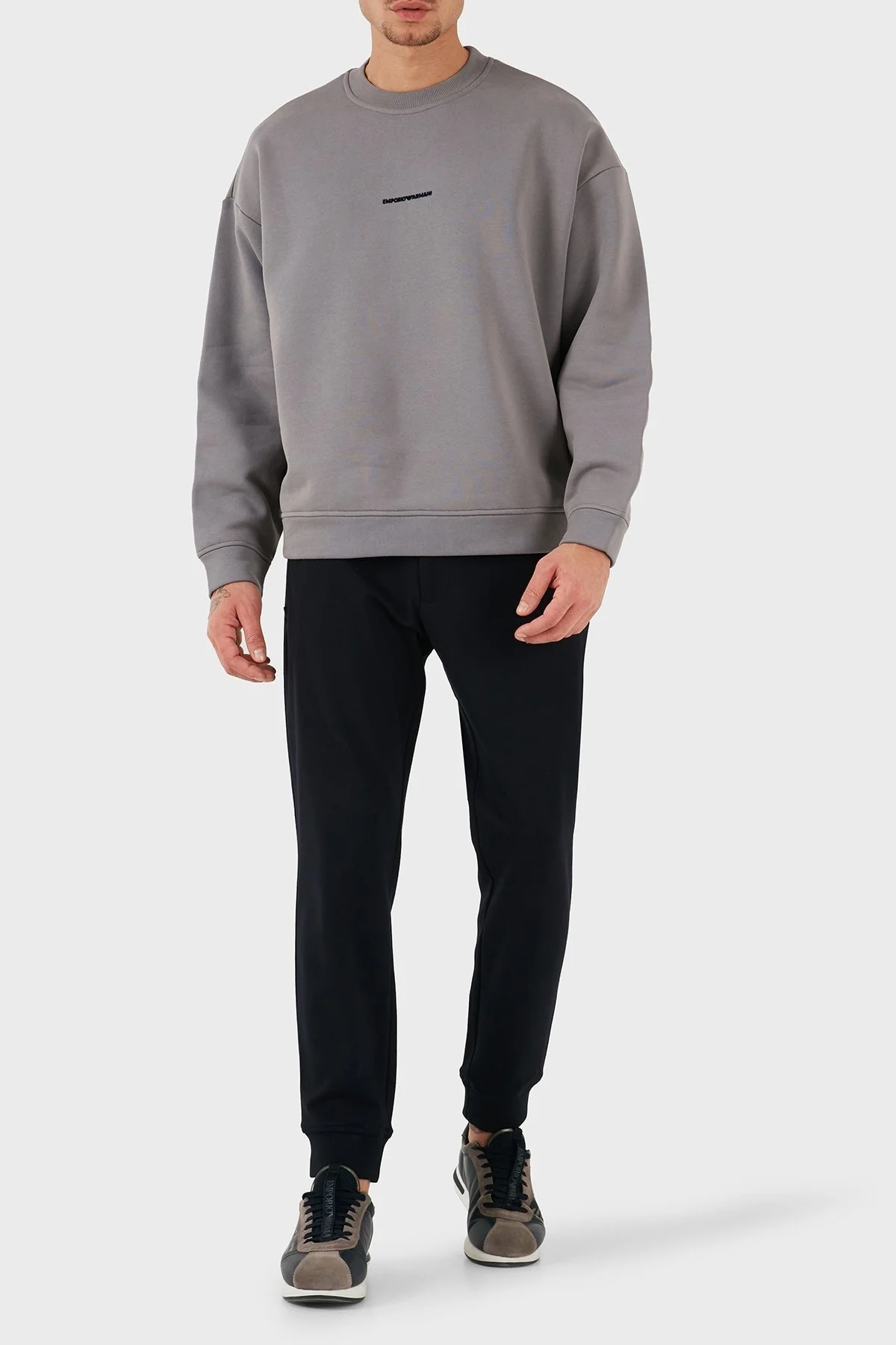 Emporio Armani Logo Baskılı % 100 Pamuk Regular Fit Bisiklet Yaka Erkek Sweat 6D1M95 1JTAZ 06K3 GRİ - 2