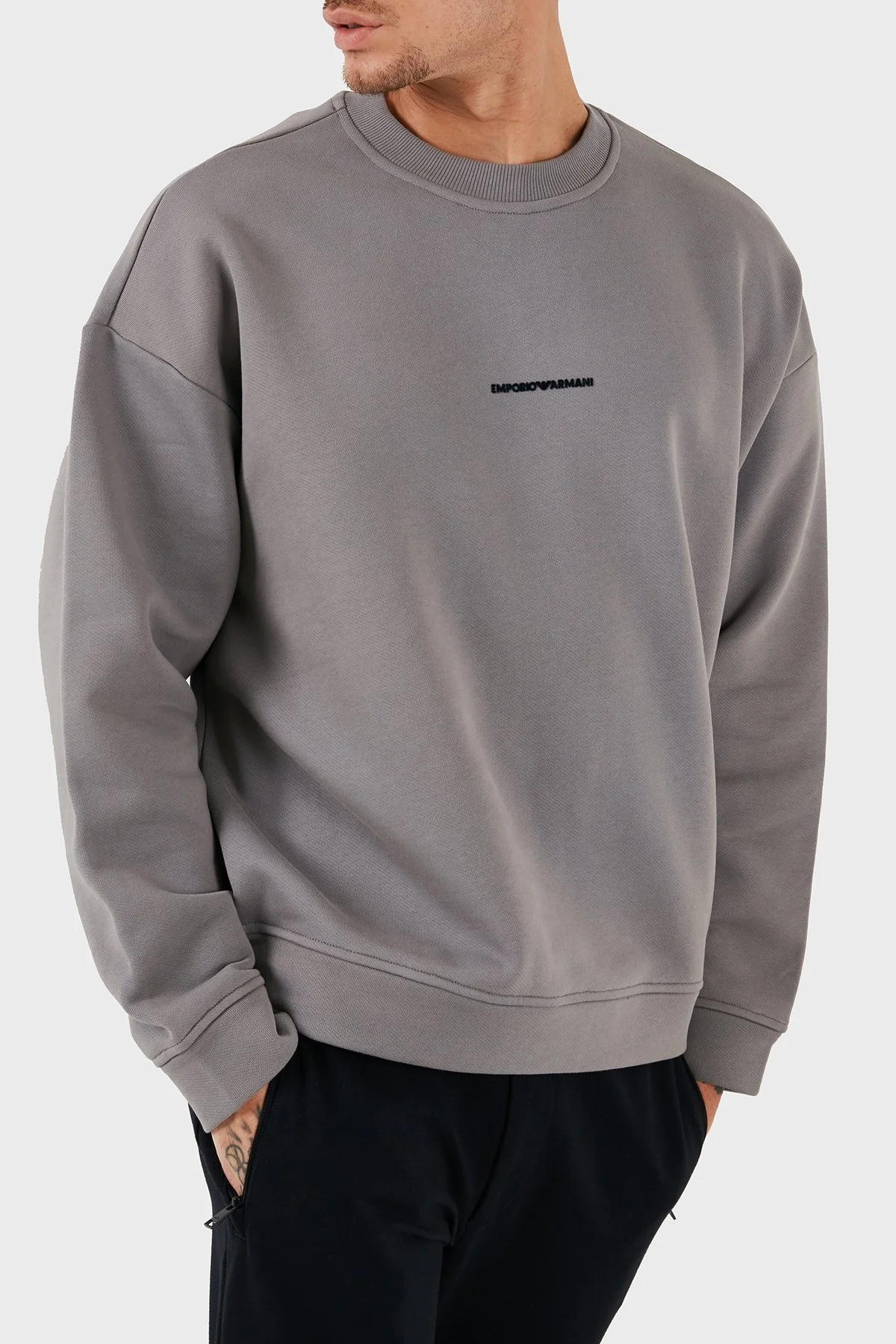 Emporio Armani Logo Baskılı % 100 Pamuk Regular Fit Bisiklet Yaka Erkek Sweat 6D1M95 1JTAZ 06K3 GRİ - 4