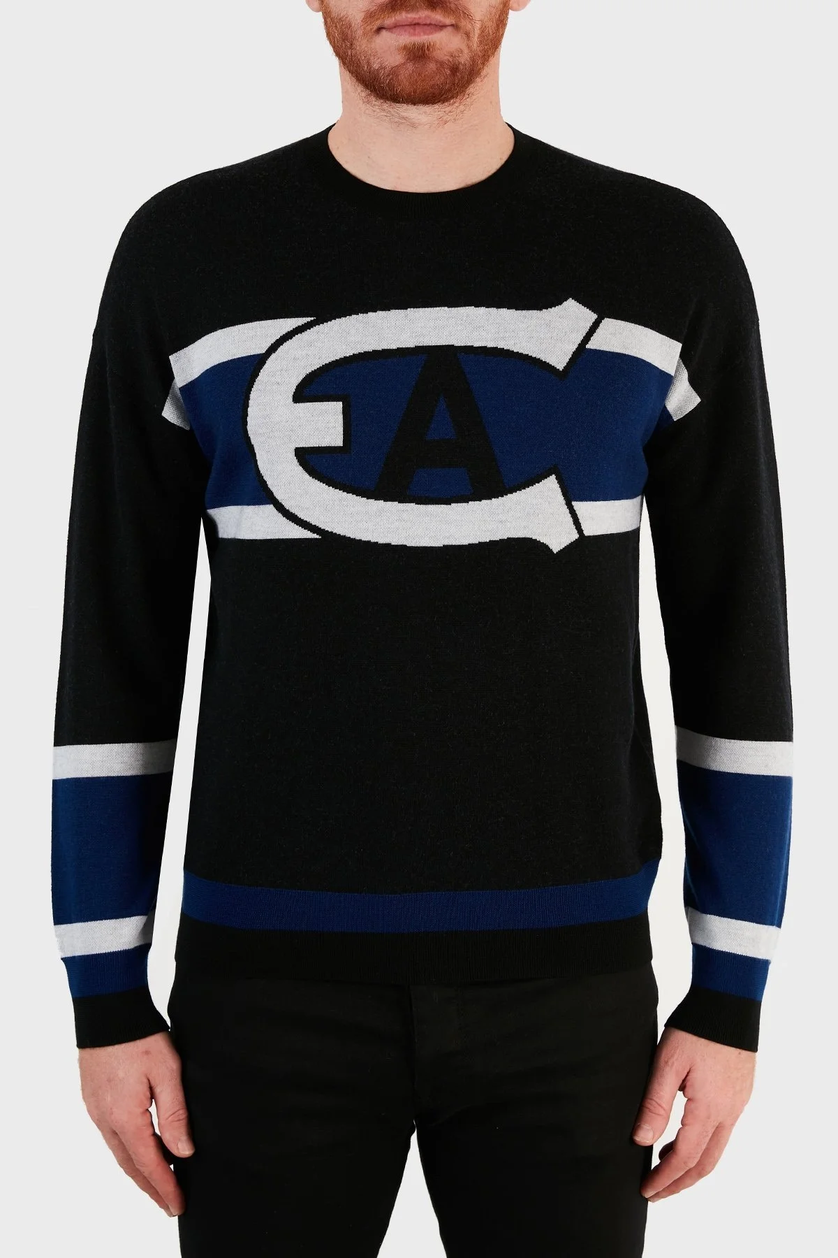 Emporio Armani Logo Baskılı % 100 Yün Bisiklet Yaka Erkek Kazak 6K1MXA 1MSRZ 0999 SİYAH - 1