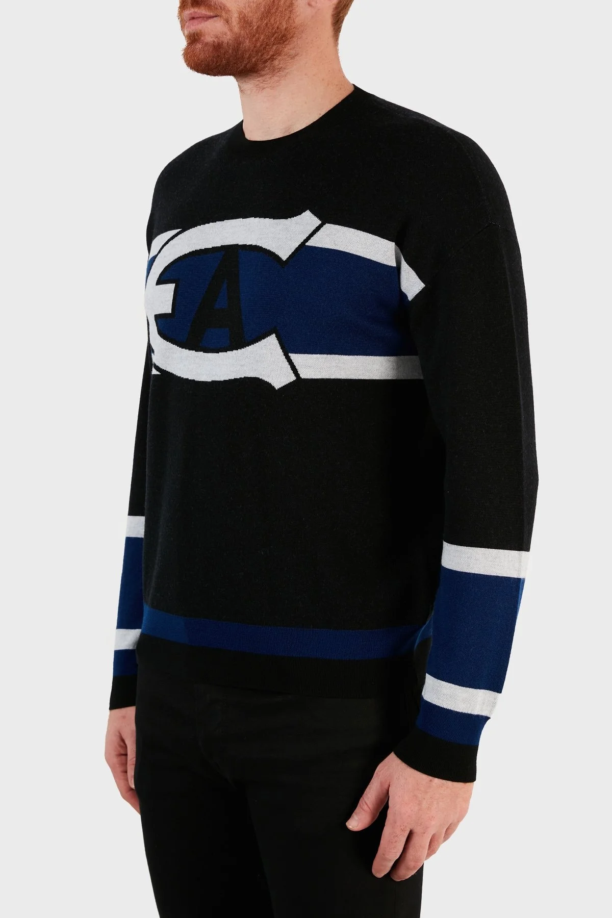 Emporio Armani Logo Baskılı % 100 Yün Bisiklet Yaka Erkek Kazak 6K1MXA 1MSRZ 0999 SİYAH - 2