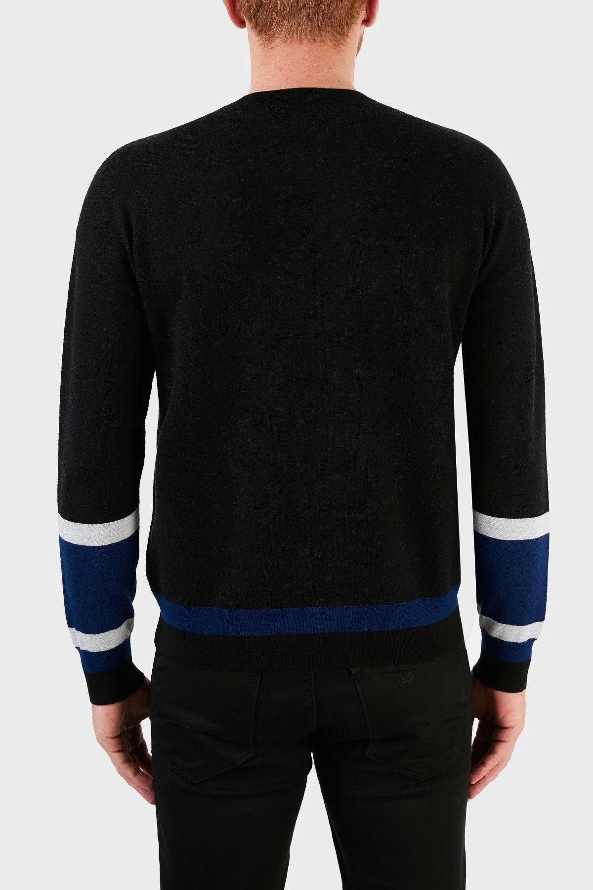 Emporio Armani Logo Baskılı % 100 Yün Bisiklet Yaka Erkek Kazak 6K1MXA 1MSRZ 0999 SİYAH - 3