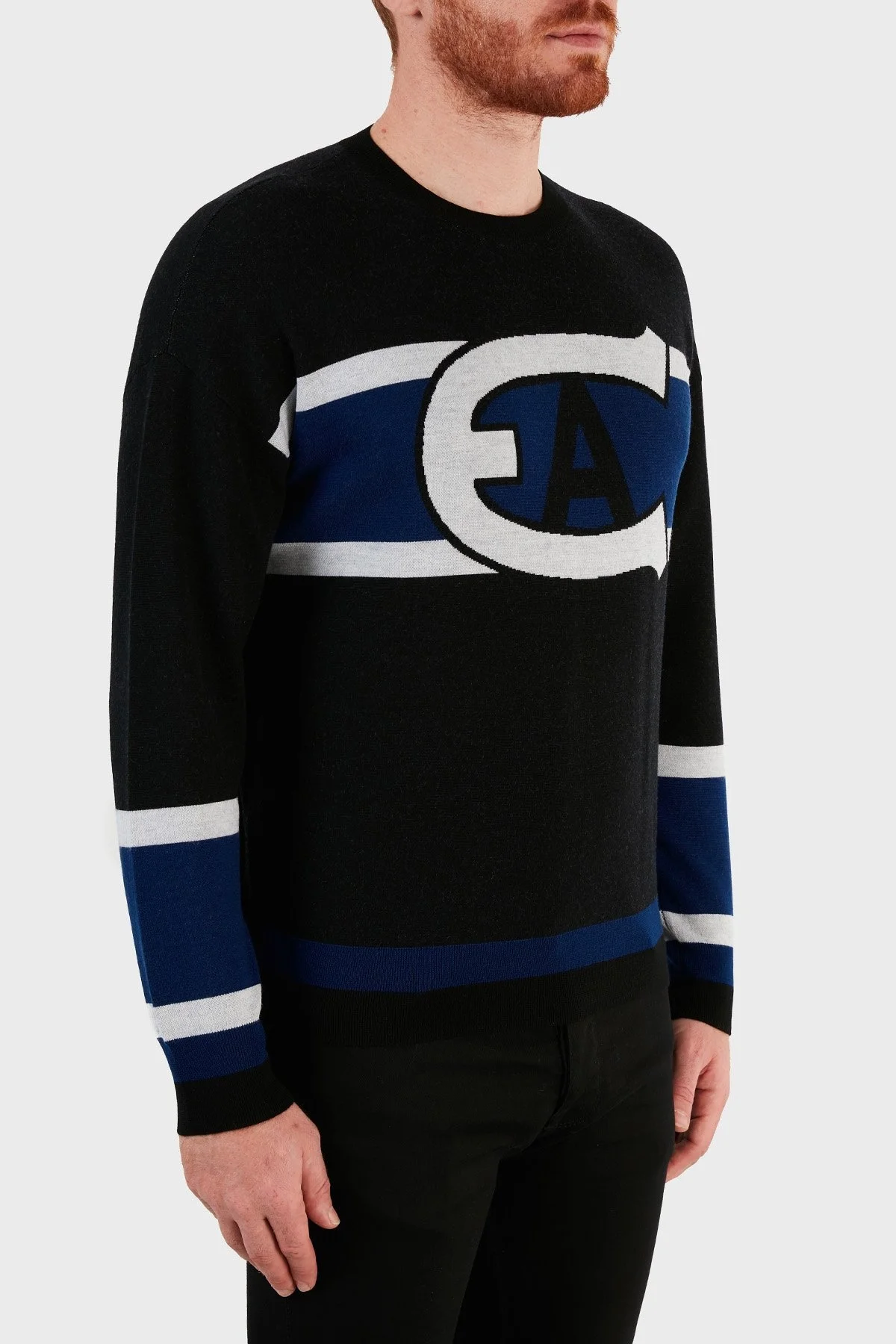 Emporio Armani Logo Baskılı % 100 Yün Bisiklet Yaka Erkek Kazak 6K1MXA 1MSRZ 0999 SİYAH - 4