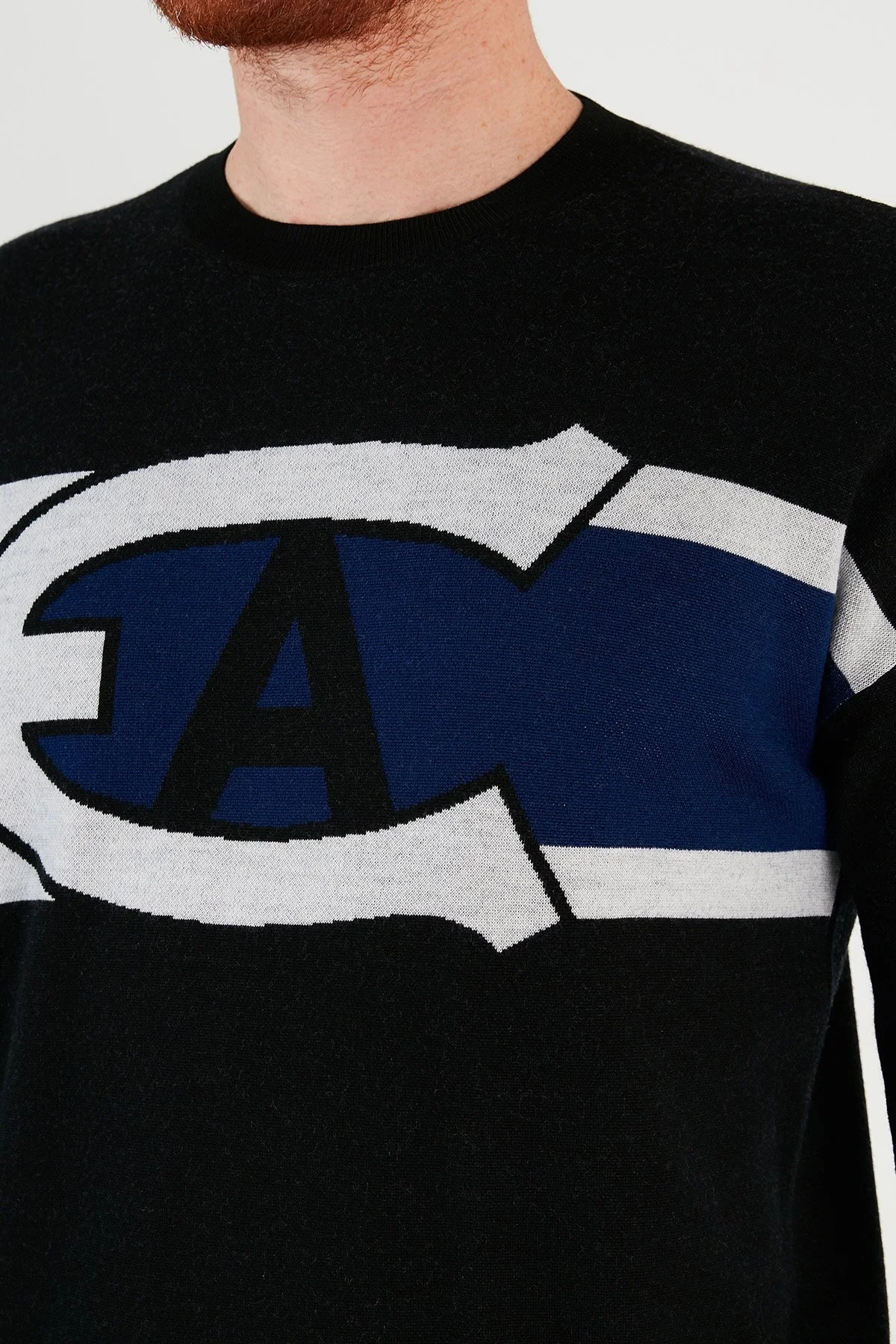 Emporio Armani Logo Baskılı % 100 Yün Bisiklet Yaka Erkek Kazak 6K1MXA 1MSRZ 0999 SİYAH - 6
