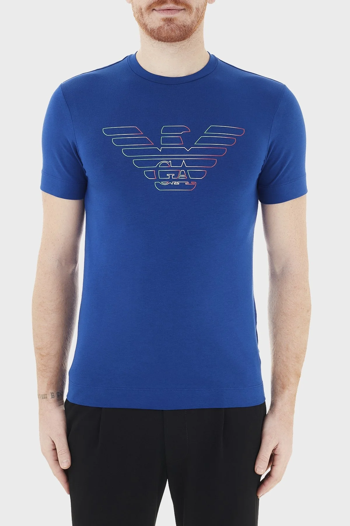 Emporio Armani Logo Baskılı Bisiklet Yaka Pamuklu Erkek T Shirt 3K1TCA 1J11Z 0921 LACİVERT - 1