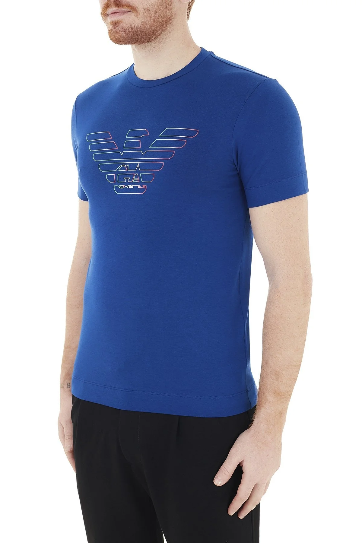 Emporio Armani Logo Baskılı Bisiklet Yaka Pamuklu Erkek T Shirt 3K1TCA 1J11Z 0921 LACİVERT - 3