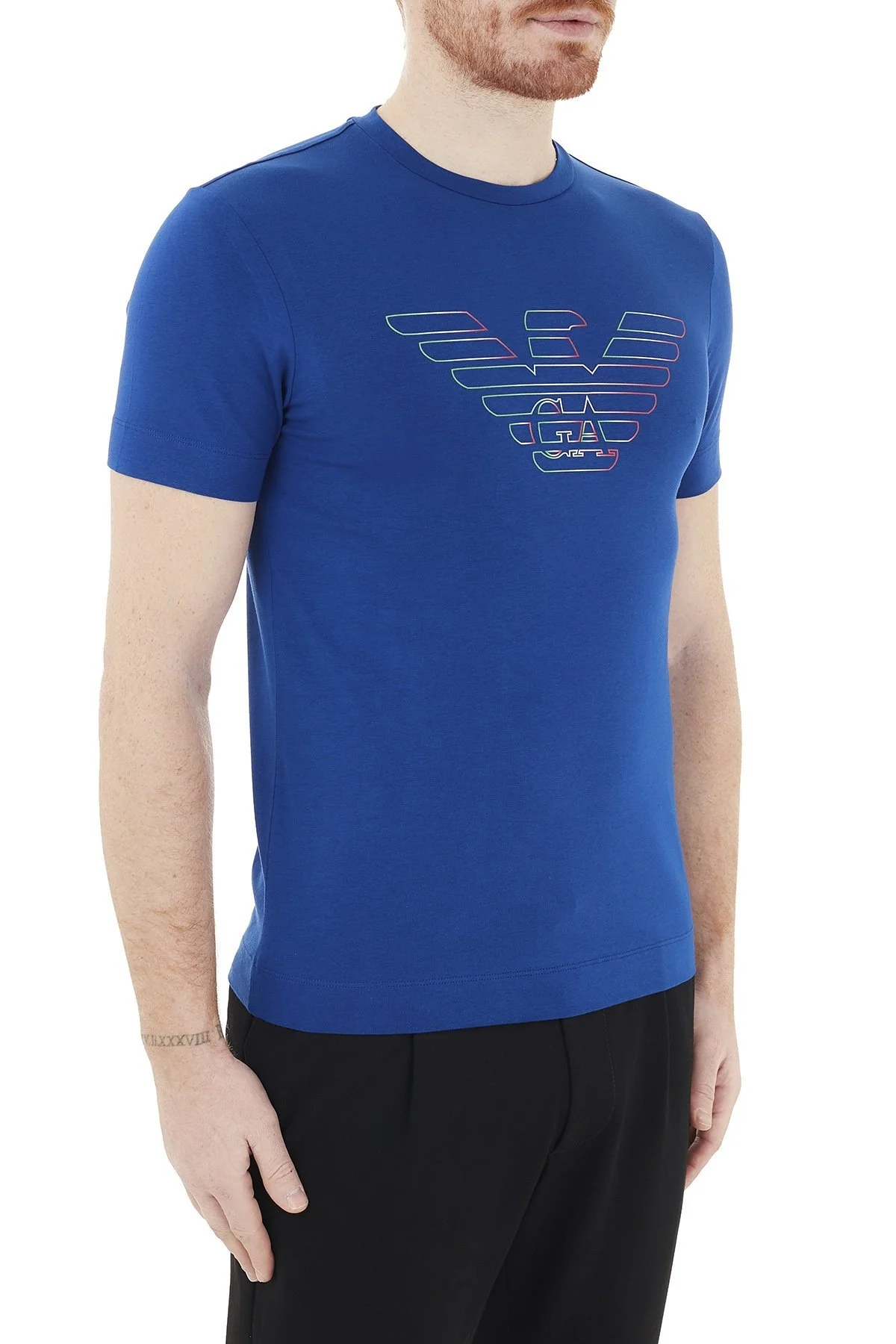 Emporio Armani Logo Baskılı Bisiklet Yaka Pamuklu Erkek T Shirt 3K1TCA 1J11Z 0921 LACİVERT - 4