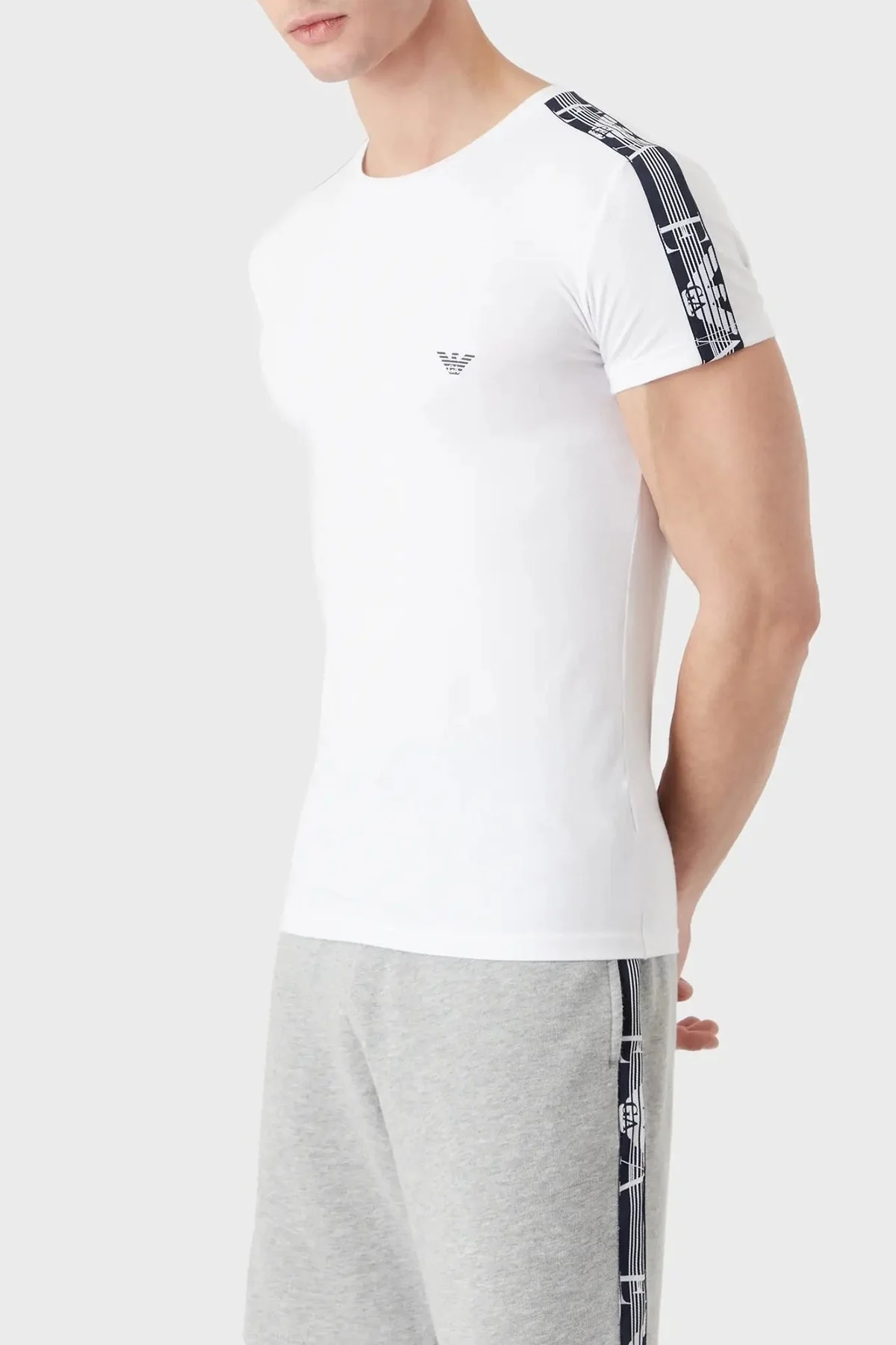 Emporio Armani Logo Baskılı Bisiklet Yaka Pamuklu Slim Fit Erkek T Shirt 111035 3R523 00010 BEYAZ - 1