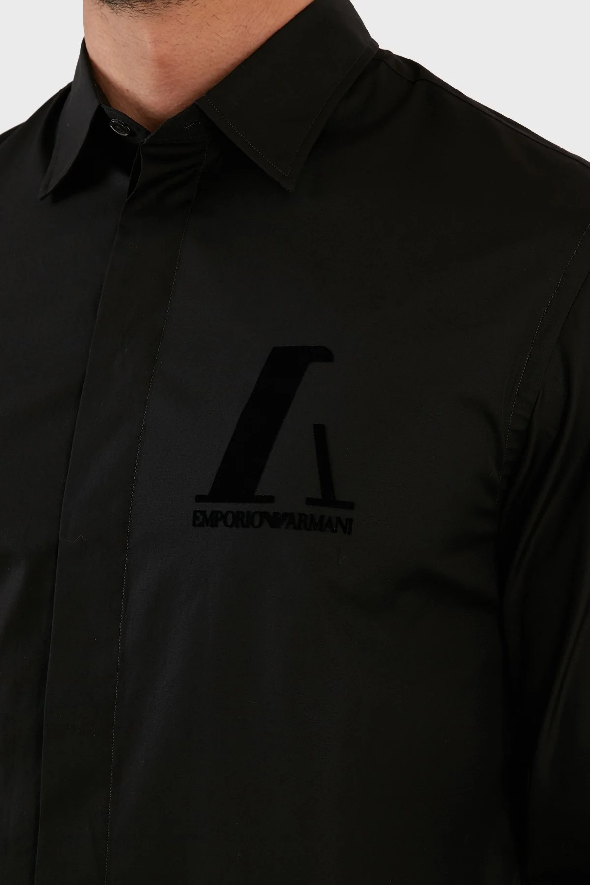 Emporio Armani Logo Baskılı Düz Yaka % 100 Pamuk Erkek Gömlek B1SM0B B12F7 999 SİYAH - 6