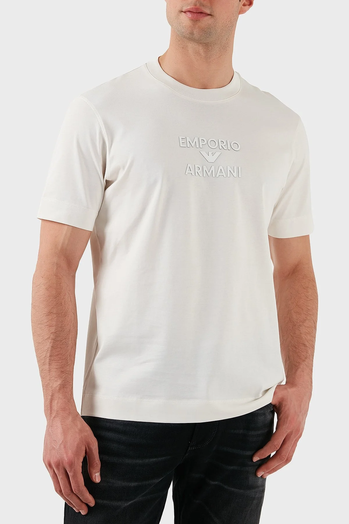 Emporio Armani Logo Baskılı Pamuklu Regular Fit Bisiklet Yaka Erkek T Shirt EM000780 AF12926 U0003 BEYAZ - 1