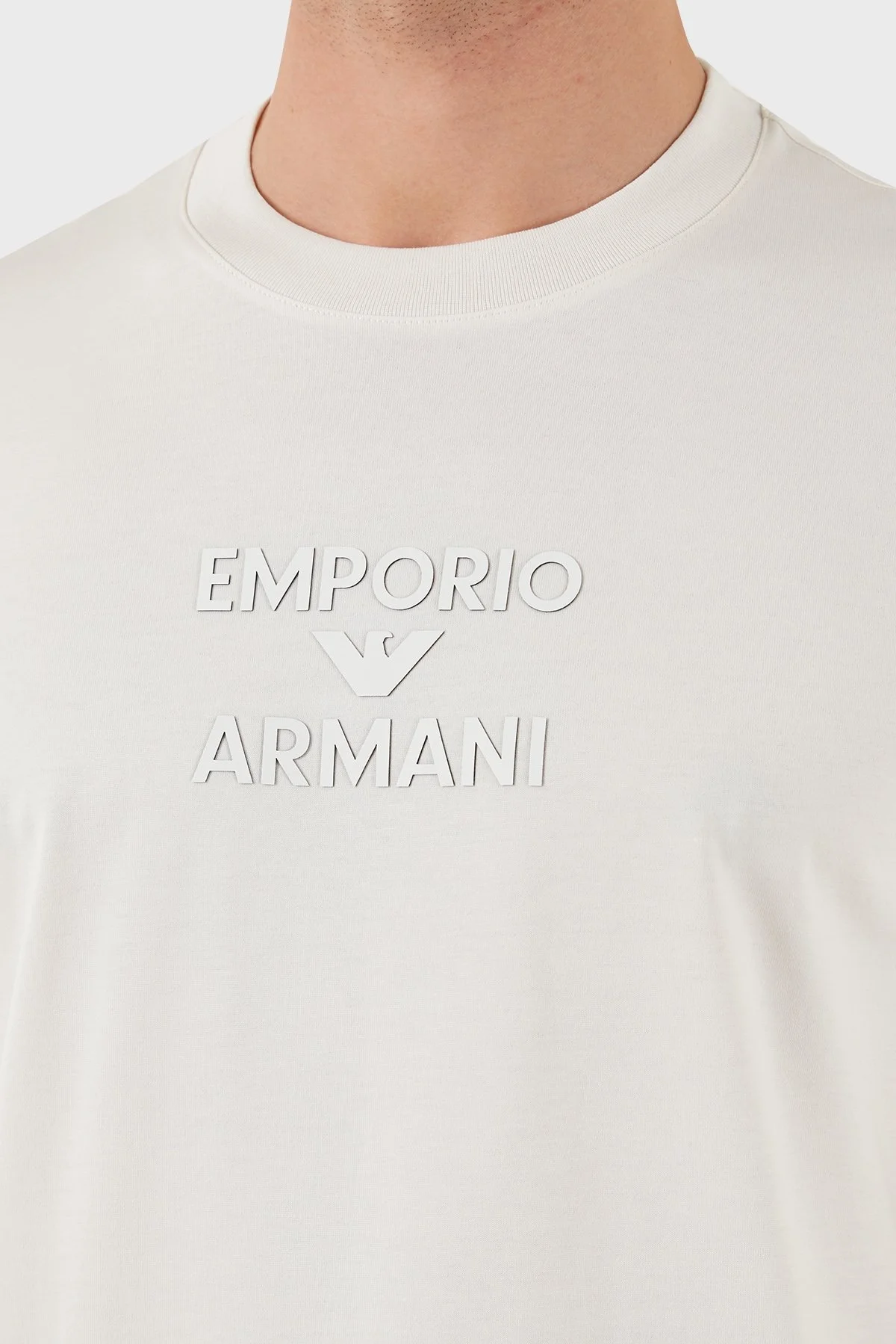 Emporio Armani Logo Baskılı Pamuklu Regular Fit Bisiklet Yaka Erkek T Shirt EM000780 AF12926 U0003 BEYAZ - 6