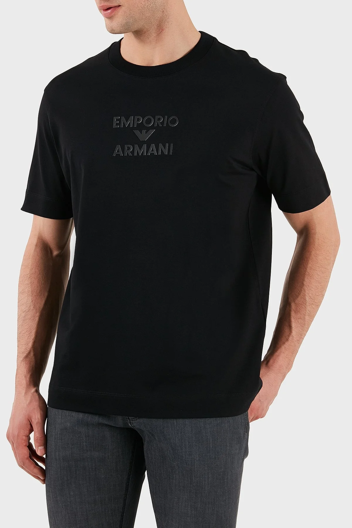 Emporio Armani Logo Baskılı Pamuklu Regular Fit Bisiklet Yaka Erkek T Shirt EM000780 AF12926 UC001 SİYAH - 4