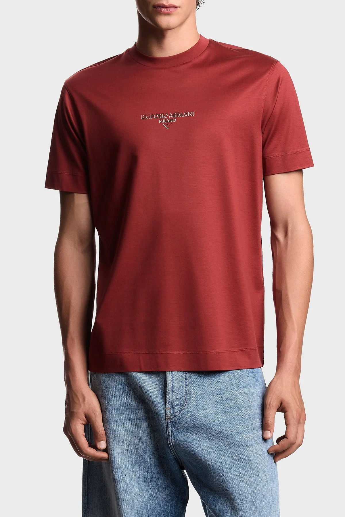 Emporio Armani Logo Baskılı Pamuklu Regular Fit Bisiklet Yaka Erkek T Shirt EM002838 AF10761 U5035 KIRMIZI - 1