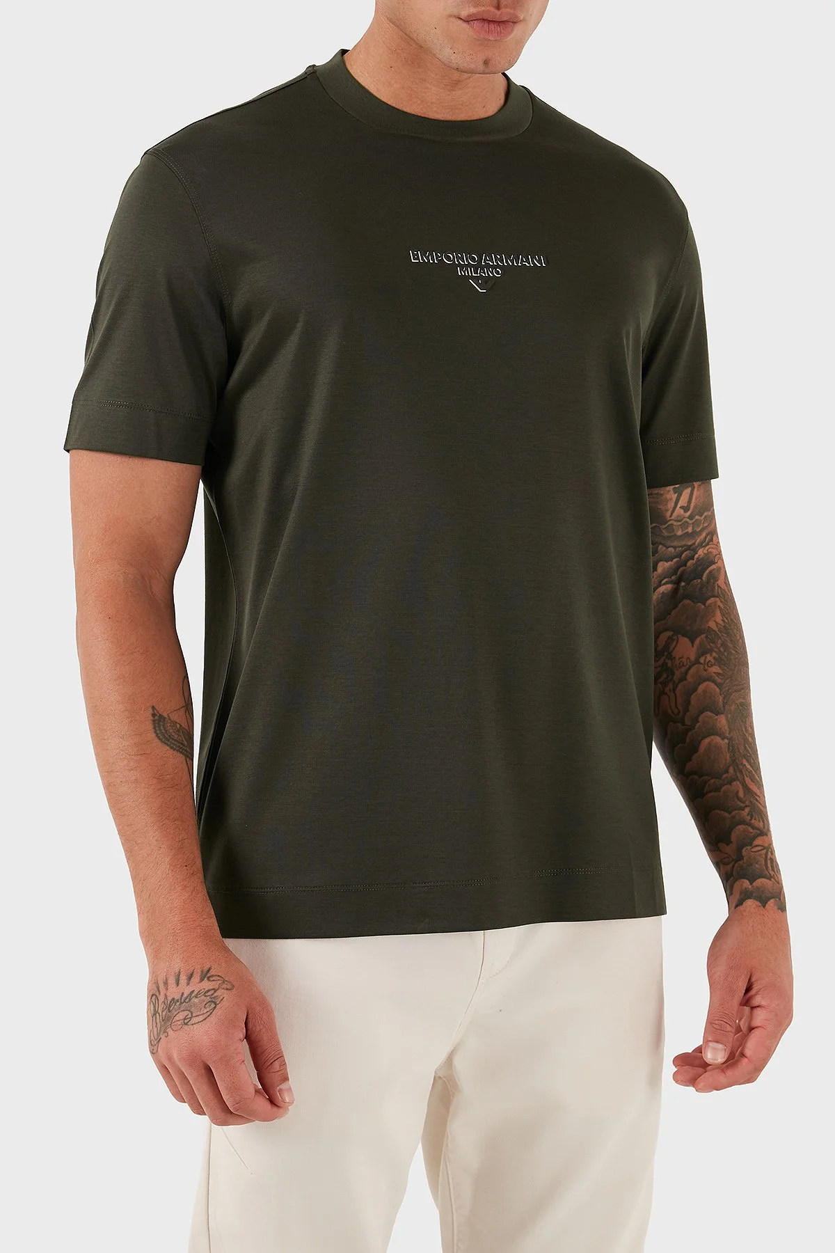 Emporio Armani Logo Baskılı Pamuklu Regular Fit Bisiklet Yaka Erkek T Shirt EM002838 AF10761 U8120 HAKİ - 3