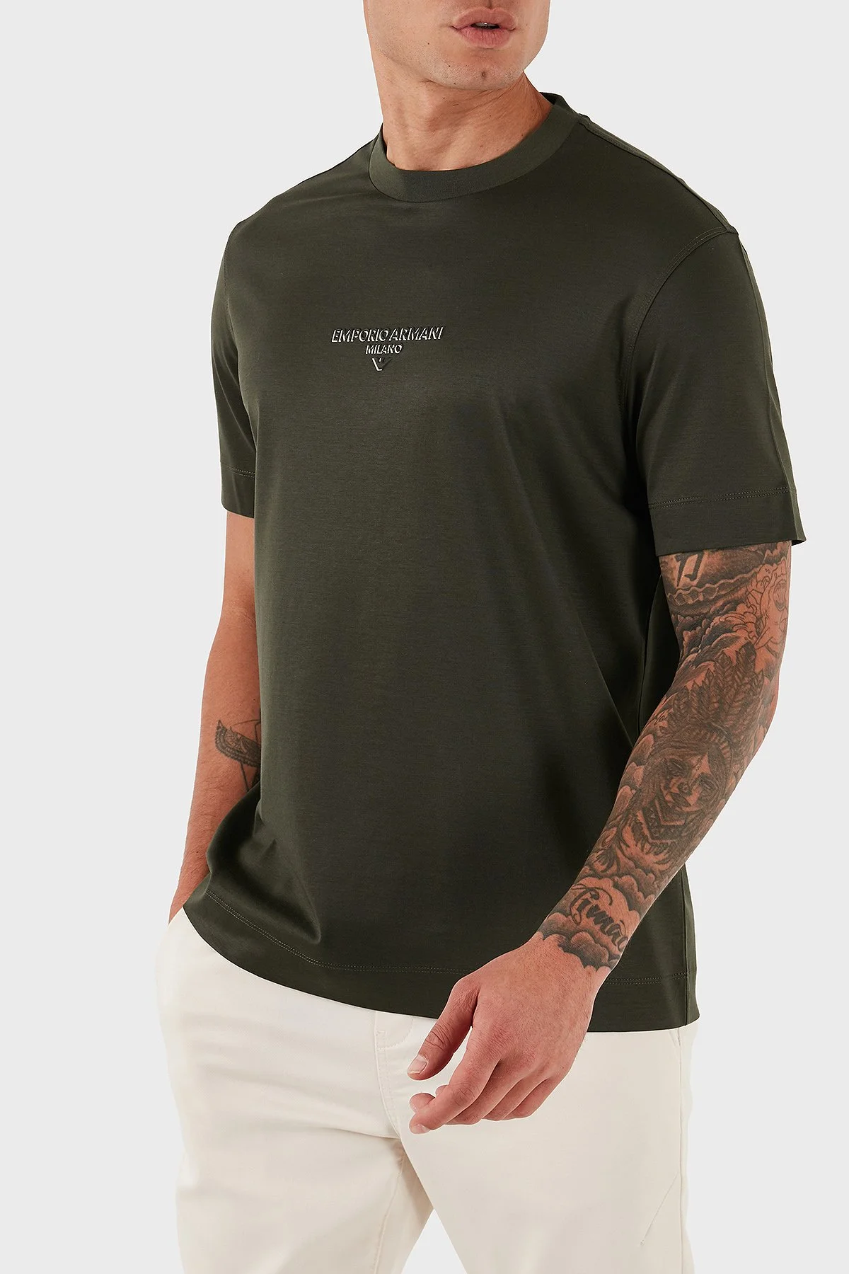 Emporio Armani Logo Baskılı Pamuklu Regular Fit Bisiklet Yaka Erkek T Shirt EM002838 AF10761 U8120 HAKİ - 4