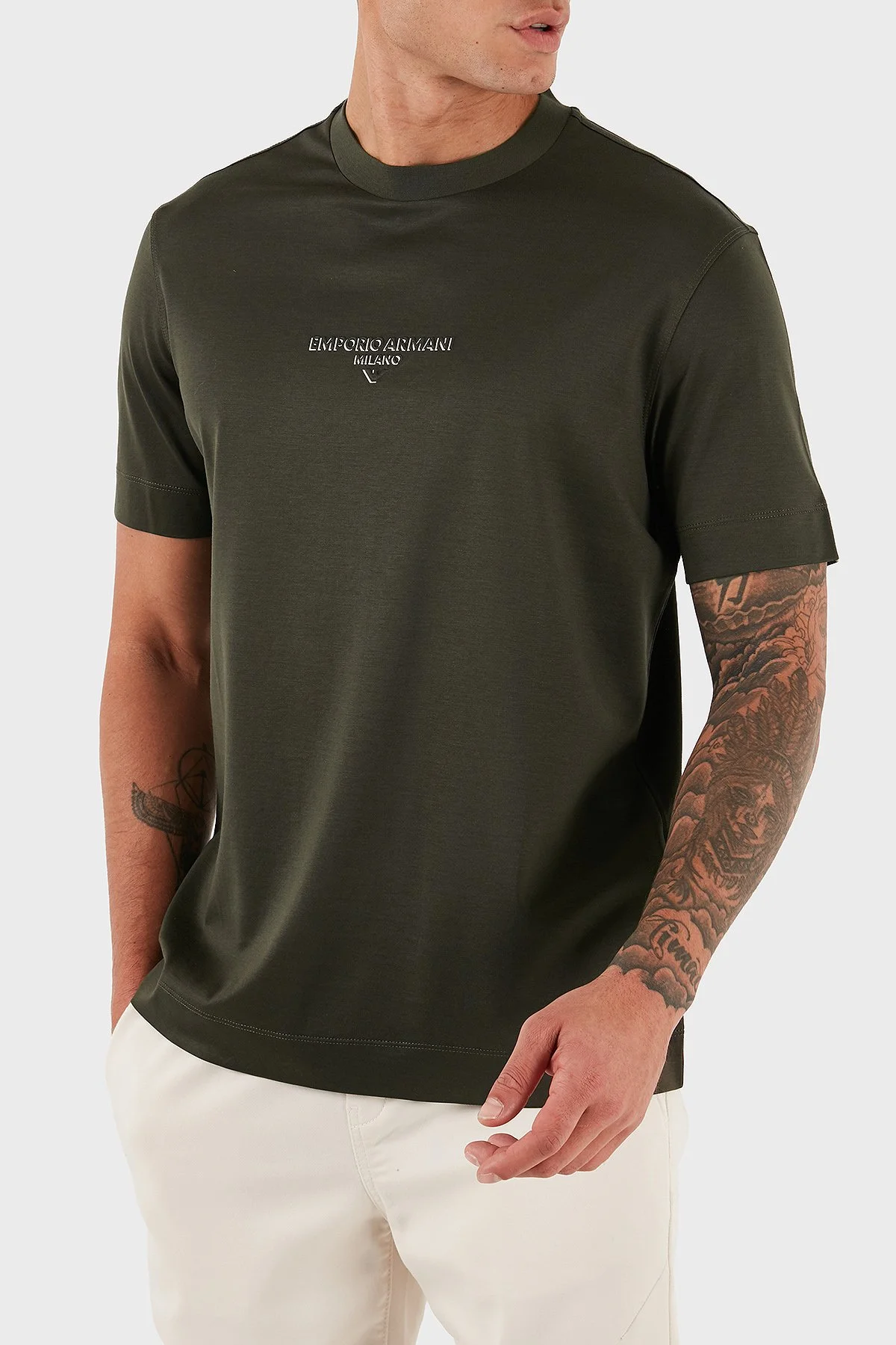 Emporio Armani Logo Baskılı Pamuklu Regular Fit Bisiklet Yaka Erkek T Shirt EM002838 AF10761 U8120 HAKİ - 5