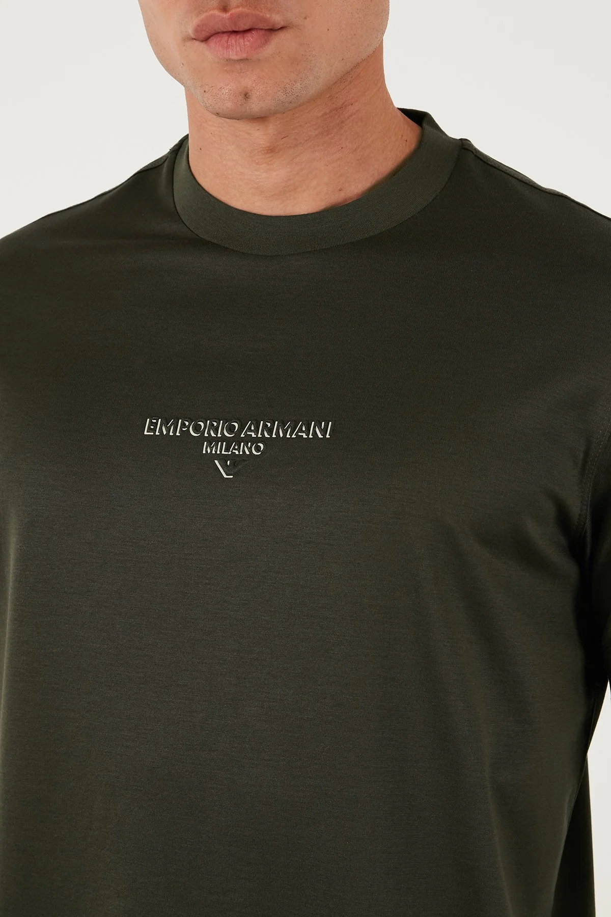 Emporio Armani Logo Baskılı Pamuklu Regular Fit Bisiklet Yaka Erkek T Shirt EM002838 AF10761 U8120 HAKİ - 6