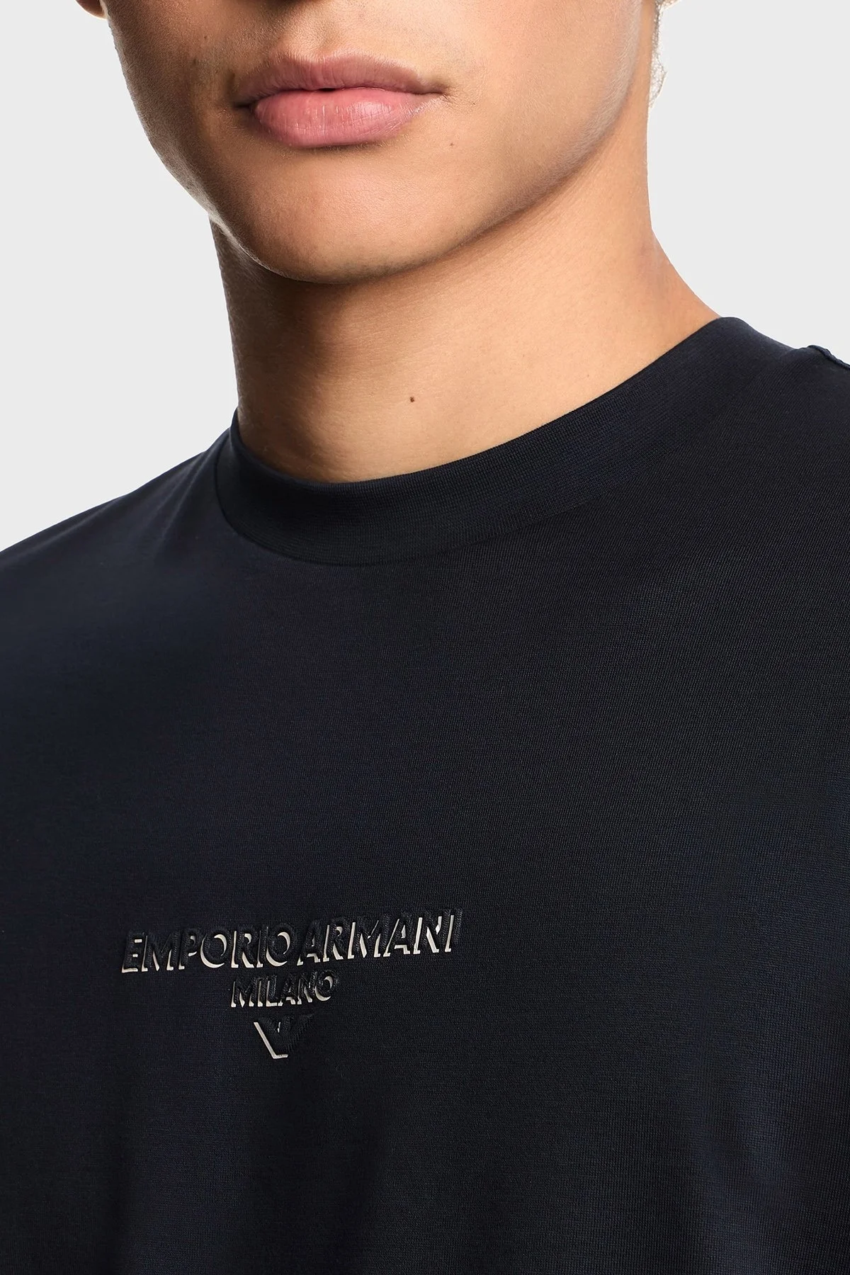 Emporio Armani Logo Baskılı Pamuklu Regular Fit Bisiklet Yaka Erkek T Shirt EM002838 AF10761 UB118 LACİVERT - 3