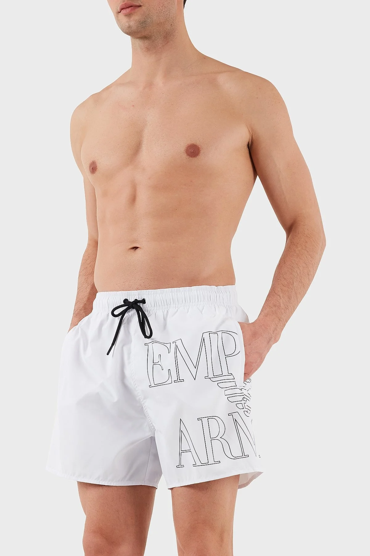Emporio Armani Logo Baskılı Slim Fit Düşük Bel Erkek Mayo Short EM000583 AF12326 U0002 BEYAZ - 1