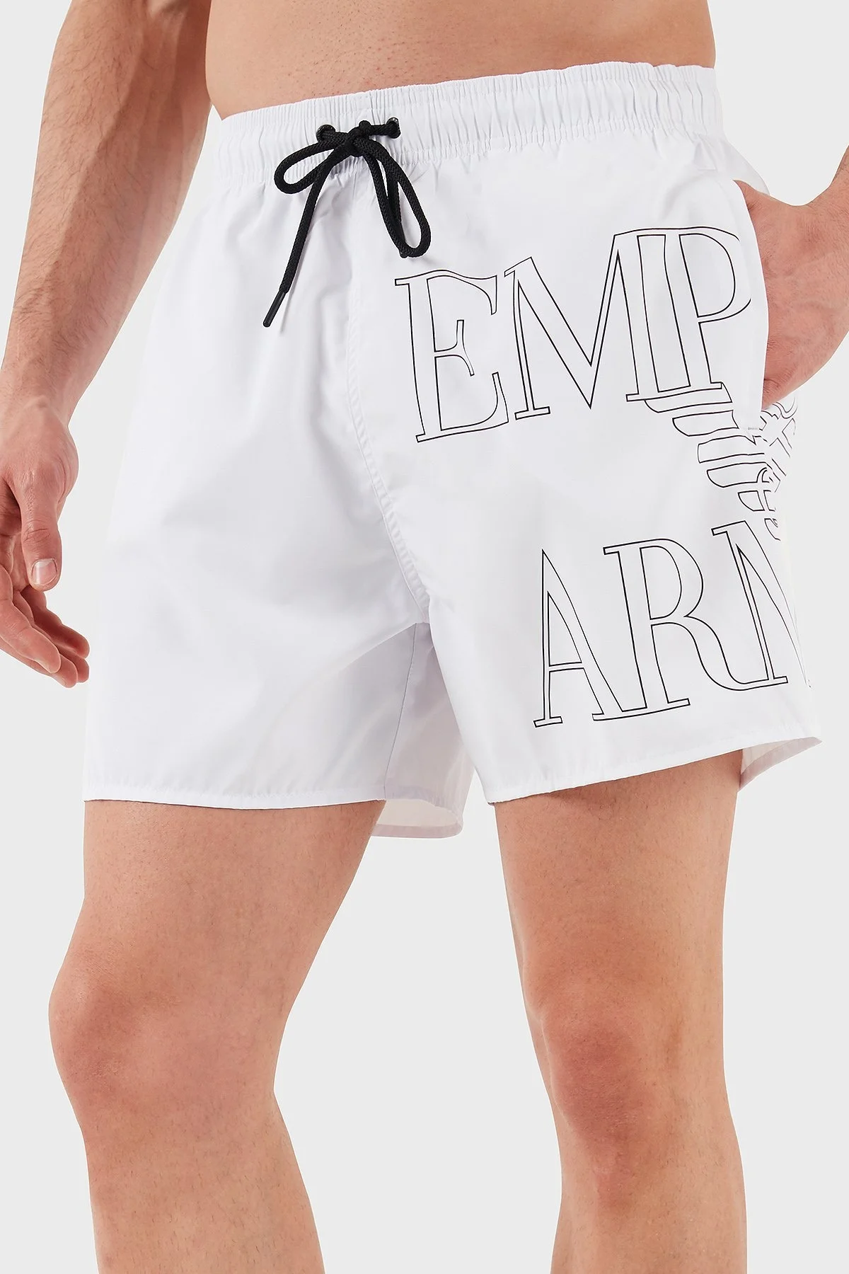 Emporio Armani Logo Baskılı Slim Fit Düşük Bel Erkek Mayo Short EM000583 AF12326 U0002 BEYAZ - 2