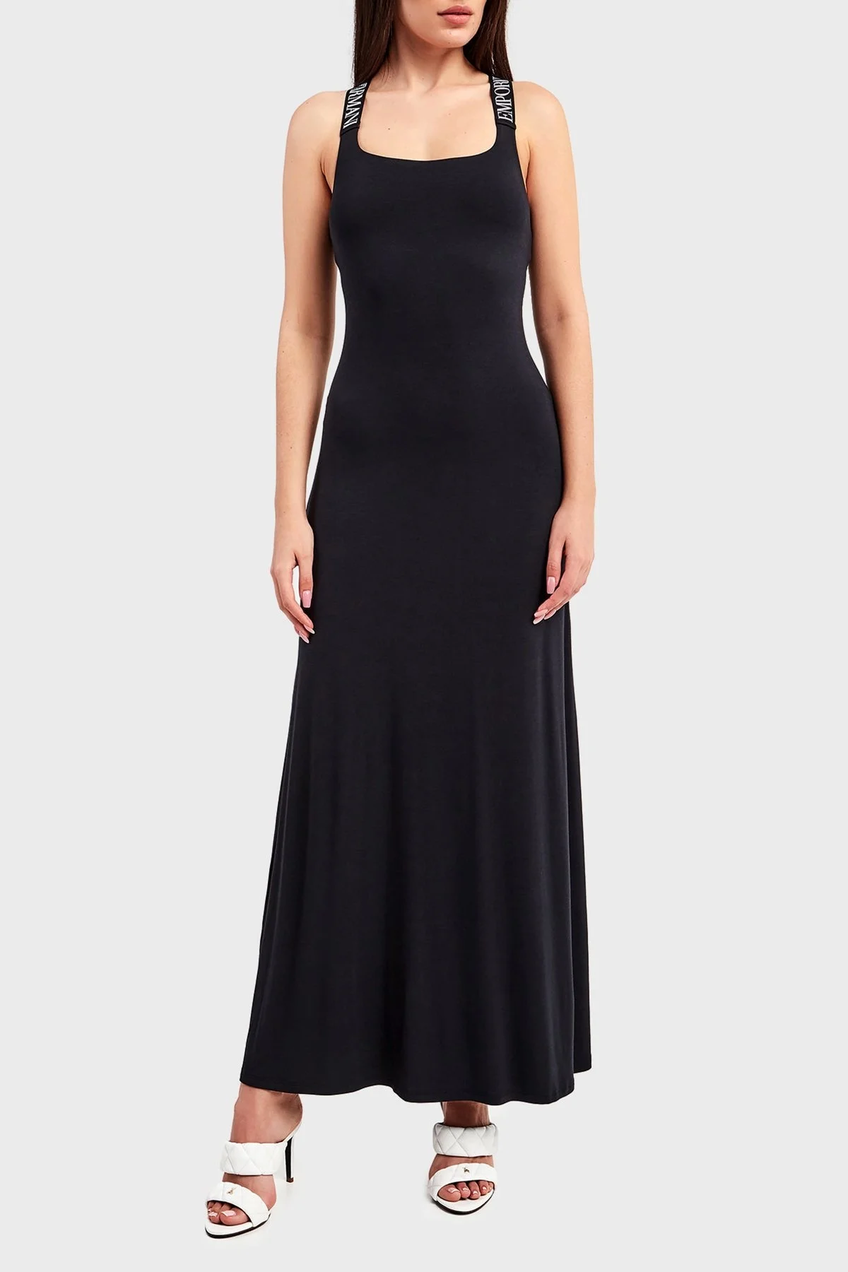 Emporio Armani Logo Detaylı Askılı İnce Uzun Elbise Bayan Plaj Elbisesi S 262718 2R314 00020 SİYAH - 1