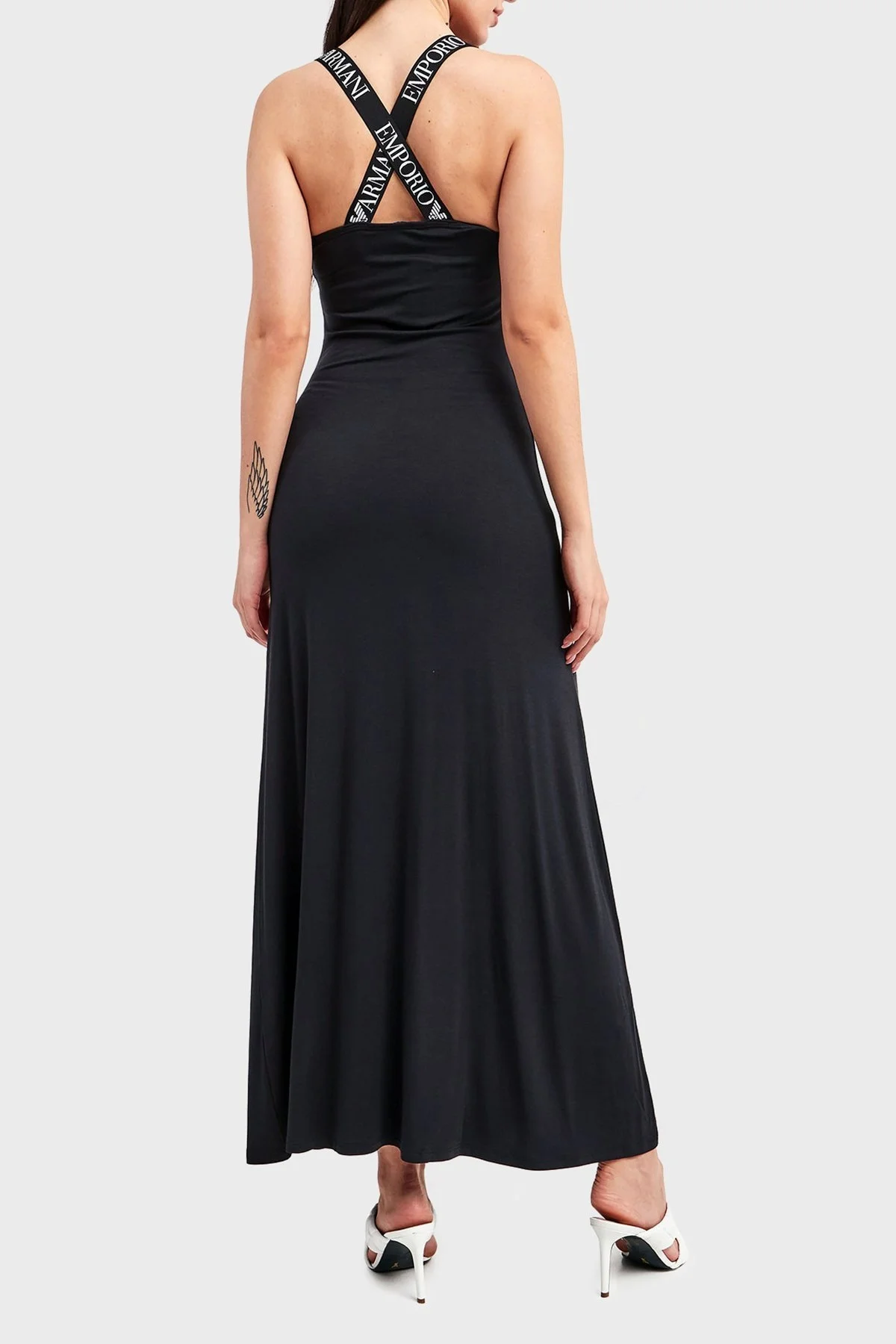 Emporio Armani Logo Detaylı Askılı İnce Uzun Elbise Bayan Plaj Elbisesi S 262718 2R314 00020 SİYAH - 3