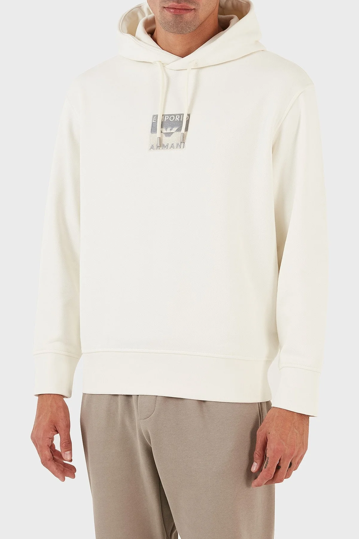 Emporio Armani Logo İşlemeli Kapüşonlu % 100 Pamuk Regular Fit Erkek Sweat 6R1MCN 1JWPZ 0128 EKRU - 3