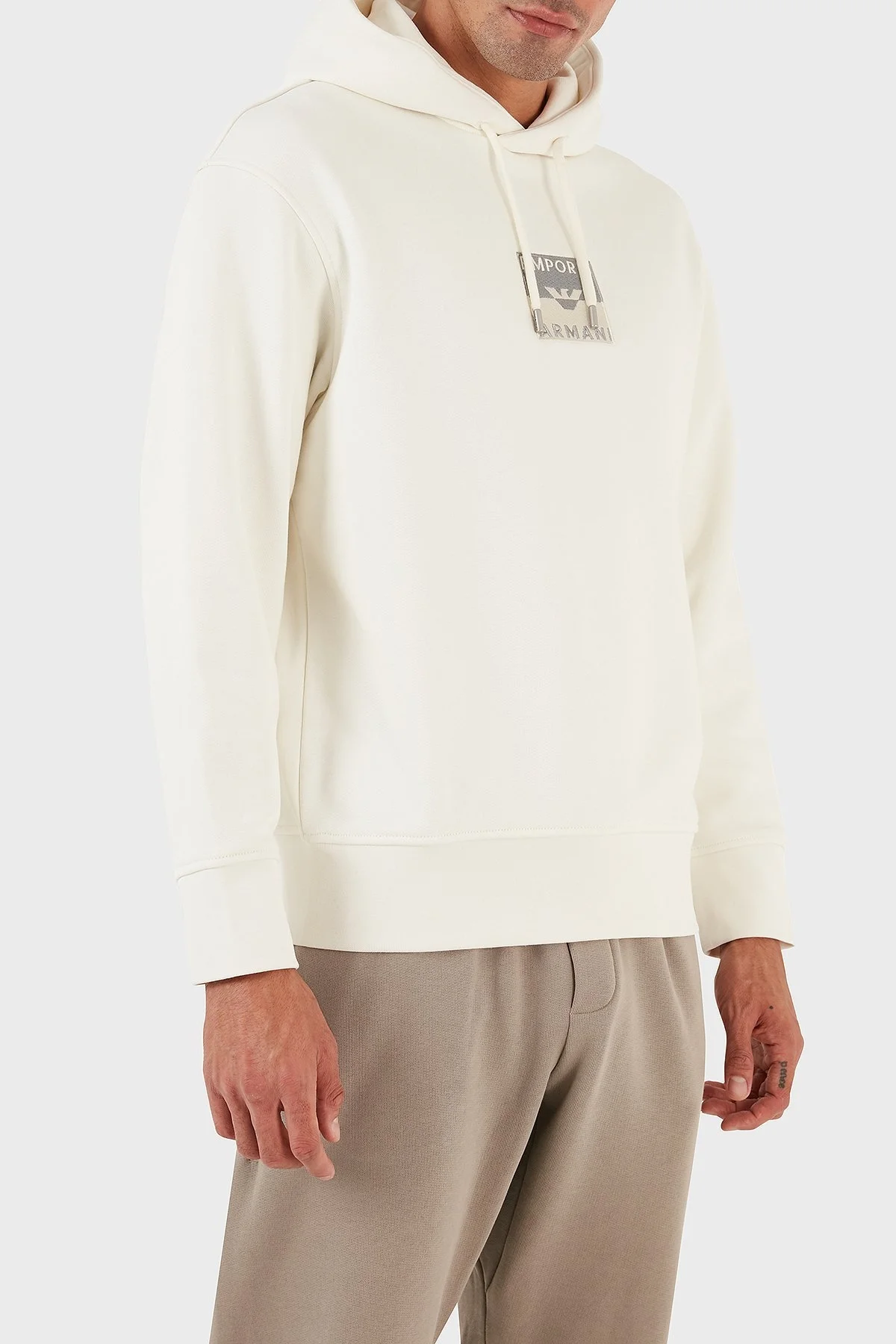 Emporio Armani Logo İşlemeli Kapüşonlu % 100 Pamuk Regular Fit Erkek Sweat 6R1MCN 1JWPZ 0128 EKRU - 4