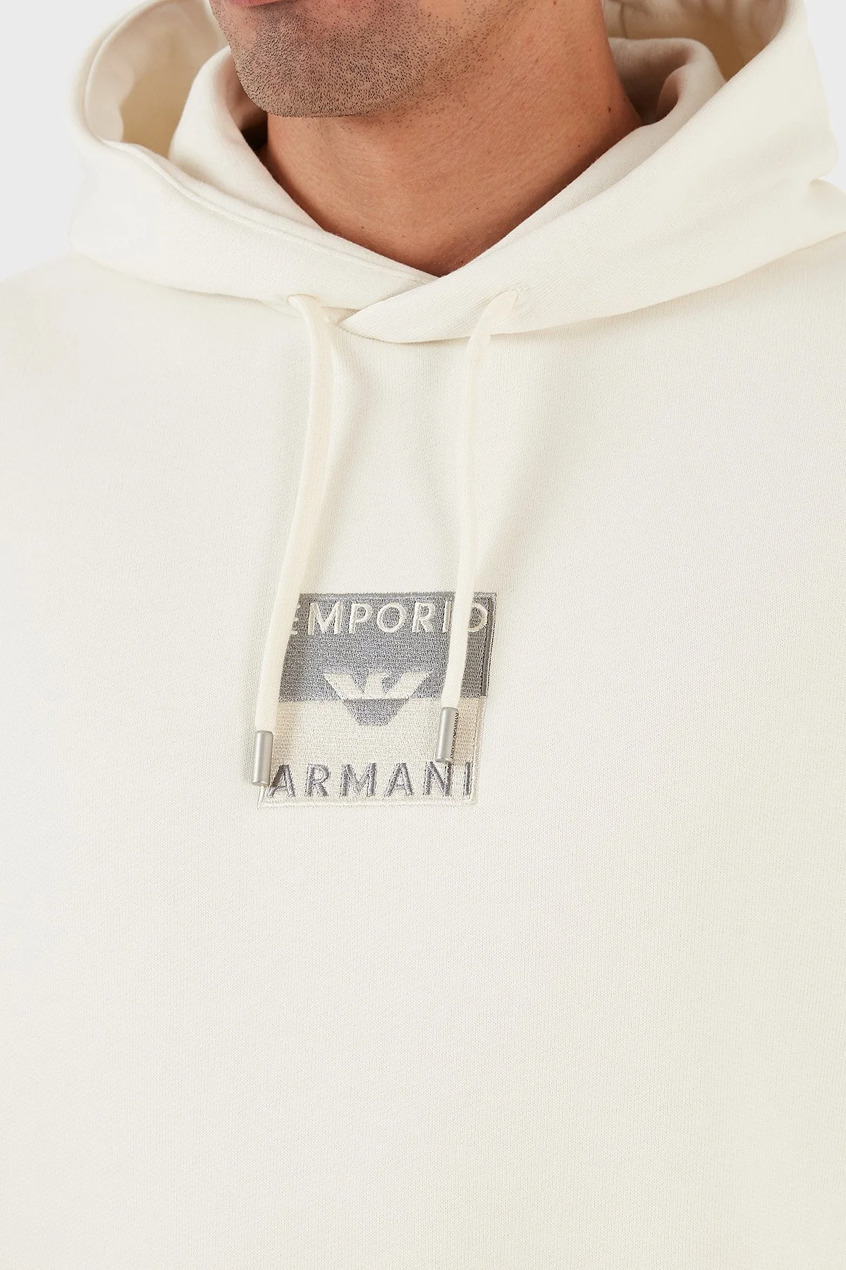 Emporio Armani Logo İşlemeli Kapüşonlu % 100 Pamuk Regular Fit Erkek Sweat 6R1MCN 1JWPZ 0128 EKRU - 5