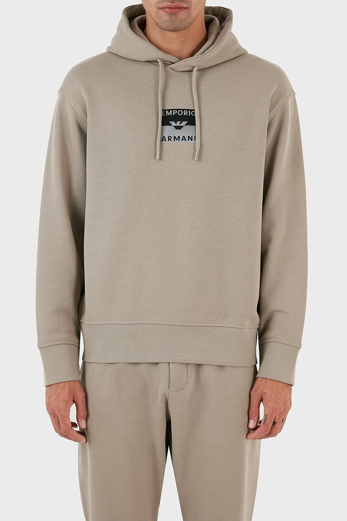 Emporio Armani Logo İşlemeli Kapüşonlu % 100 Pamuk Regular Fit Erkek Sweat 6R1MCN 1JWPZ 0643 BEJ - 1