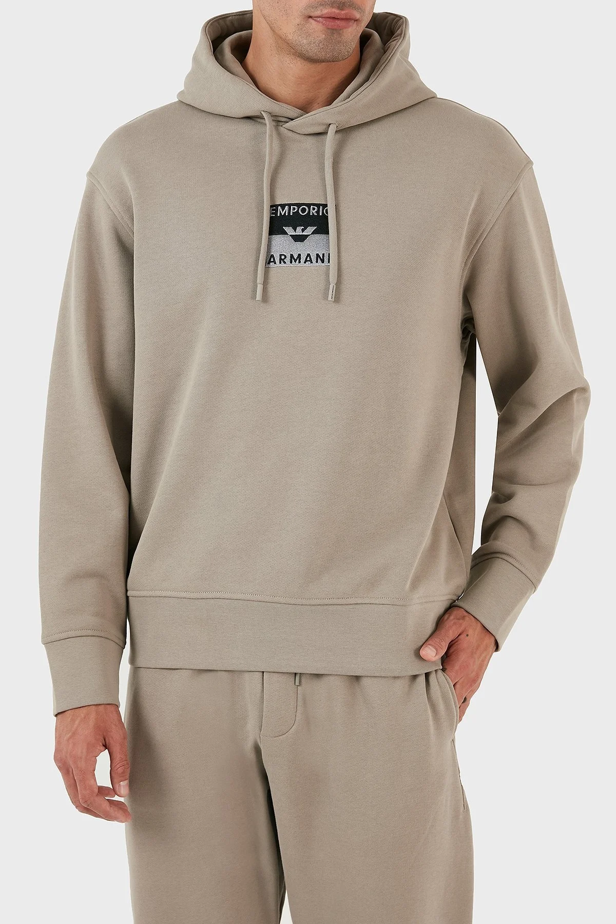 Emporio Armani Logo İşlemeli Kapüşonlu % 100 Pamuk Regular Fit Erkek Sweat 6R1MCN 1JWPZ 0643 BEJ - 2