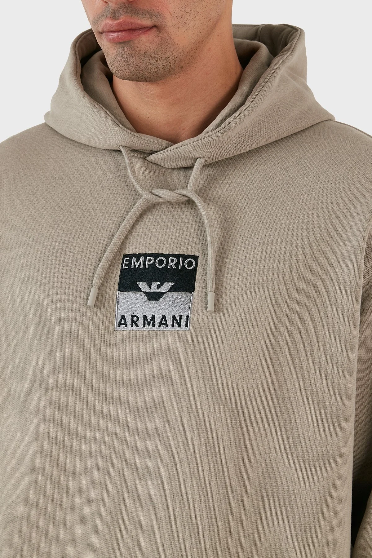 Emporio Armani Logo İşlemeli Kapüşonlu % 100 Pamuk Regular Fit Erkek Sweat 6R1MCN 1JWPZ 0643 BEJ - 4