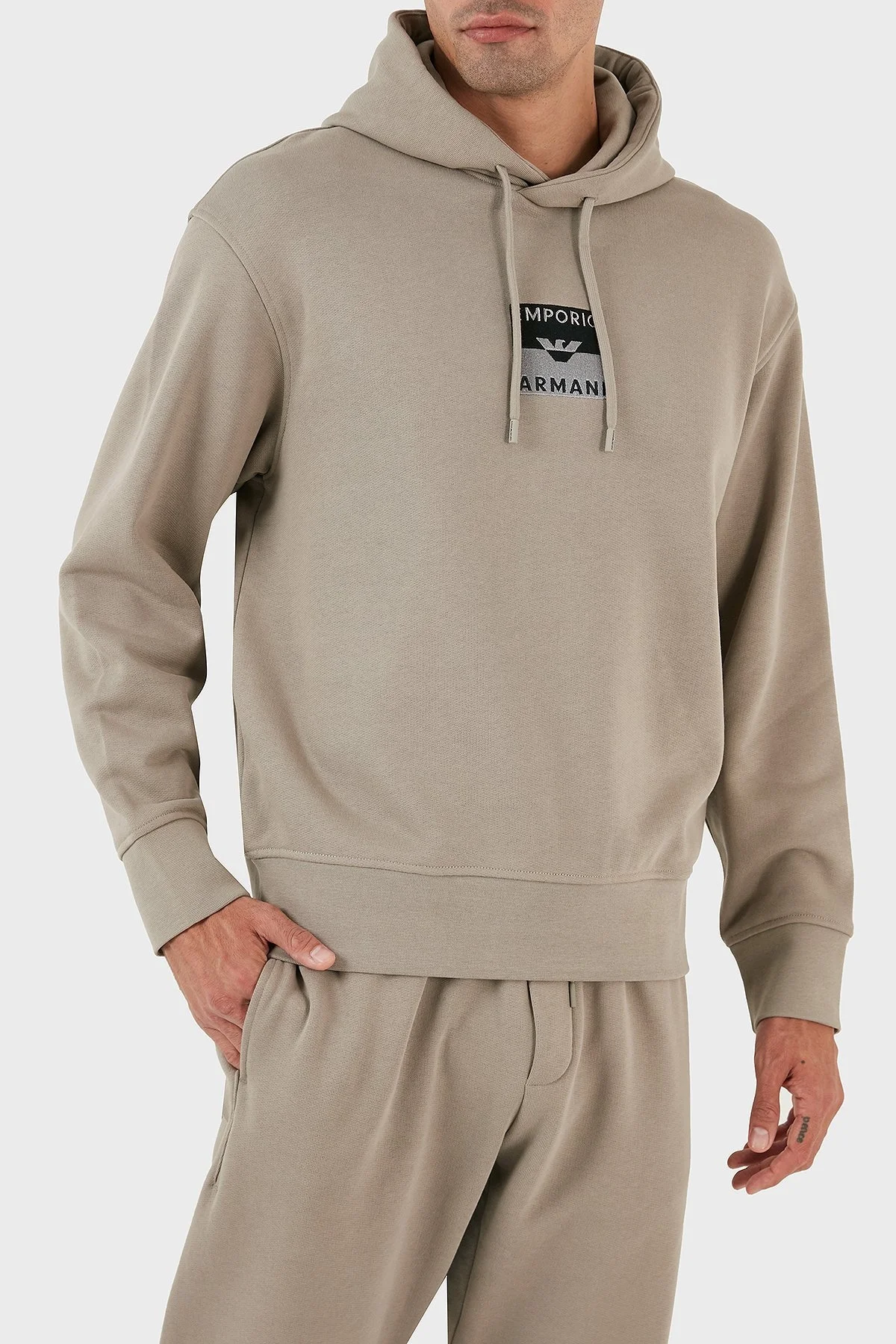 Emporio Armani Logo İşlemeli Kapüşonlu % 100 Pamuk Regular Fit Erkek Sweat 6R1MCN 1JWPZ 0643 BEJ - 6