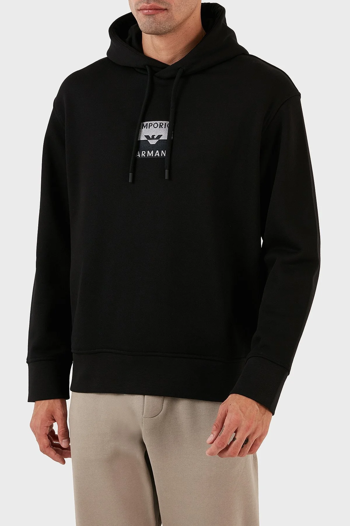 Emporio Armani Logo İşlemeli Kapüşonlu % 100 Pamuk Regular Fit Erkek Sweat 6R1MCN 1JWPZ 0999 SİYAH - 7