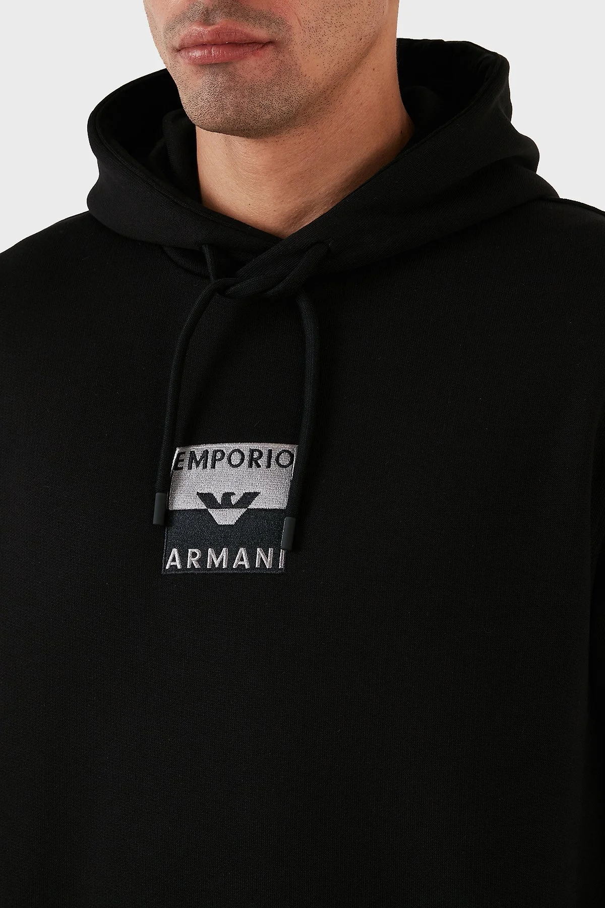 Emporio Armani Logo İşlemeli Kapüşonlu % 100 Pamuk Regular Fit Erkek Sweat 6R1MCN 1JWPZ 0999 SİYAH - 9