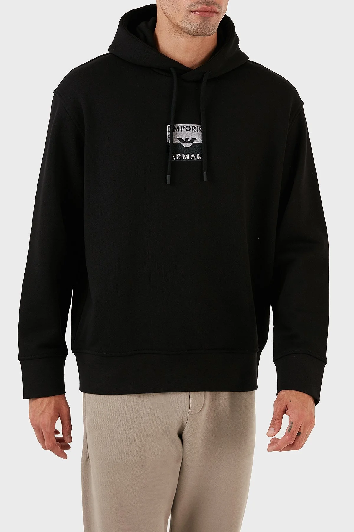 Emporio Armani Logo İşlemeli Kapüşonlu % 100 Pamuk Regular Fit Erkek Sweat 6R1MCN 1JWPZ 0999 SİYAH - 10