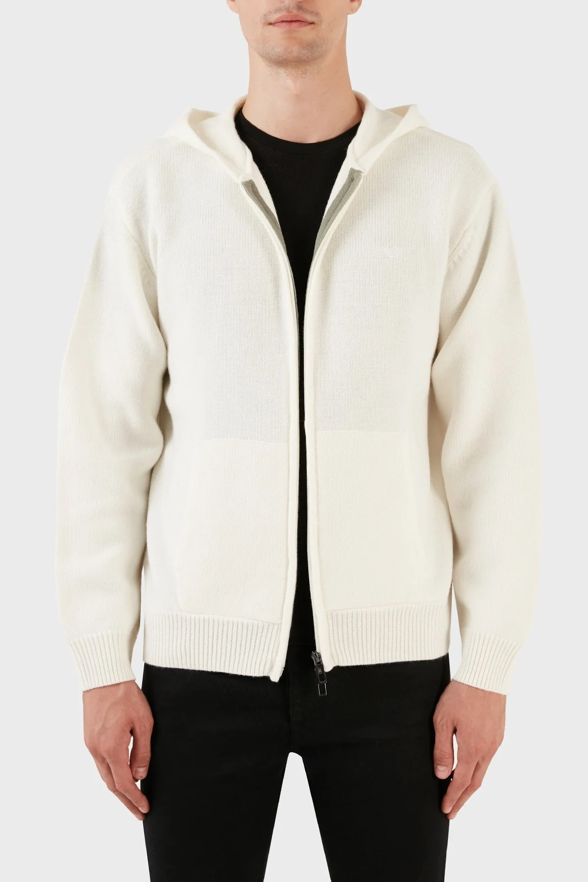 Emporio Armani Logo İşlemeli Kapüşonlu Fermuarlı % 100 Yün Erkek Hırka 6R1MX6 1MNAZ 0128 EKRU - 3