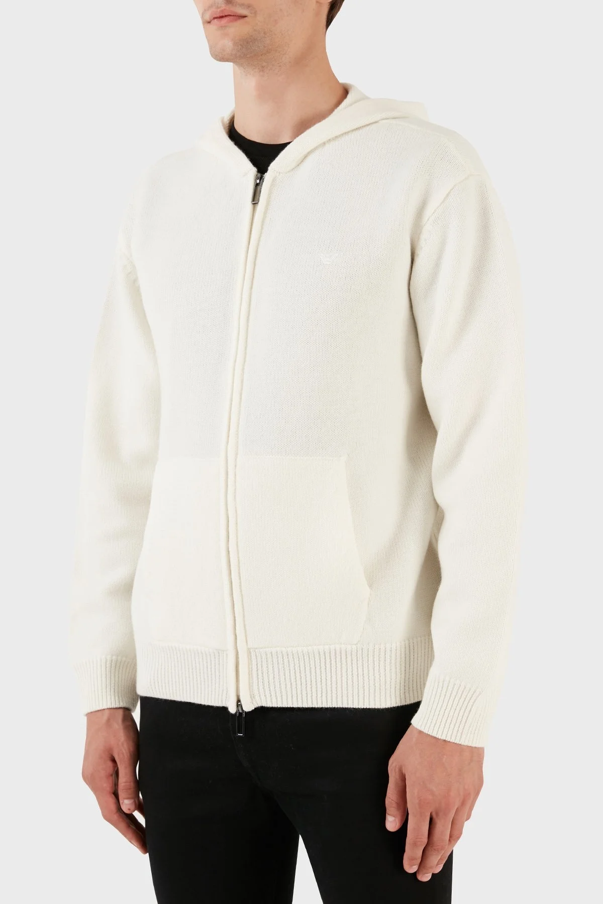 Emporio Armani Logo İşlemeli Kapüşonlu Fermuarlı % 100 Yün Erkek Hırka 6R1MX6 1MNAZ 0128 EKRU - 4
