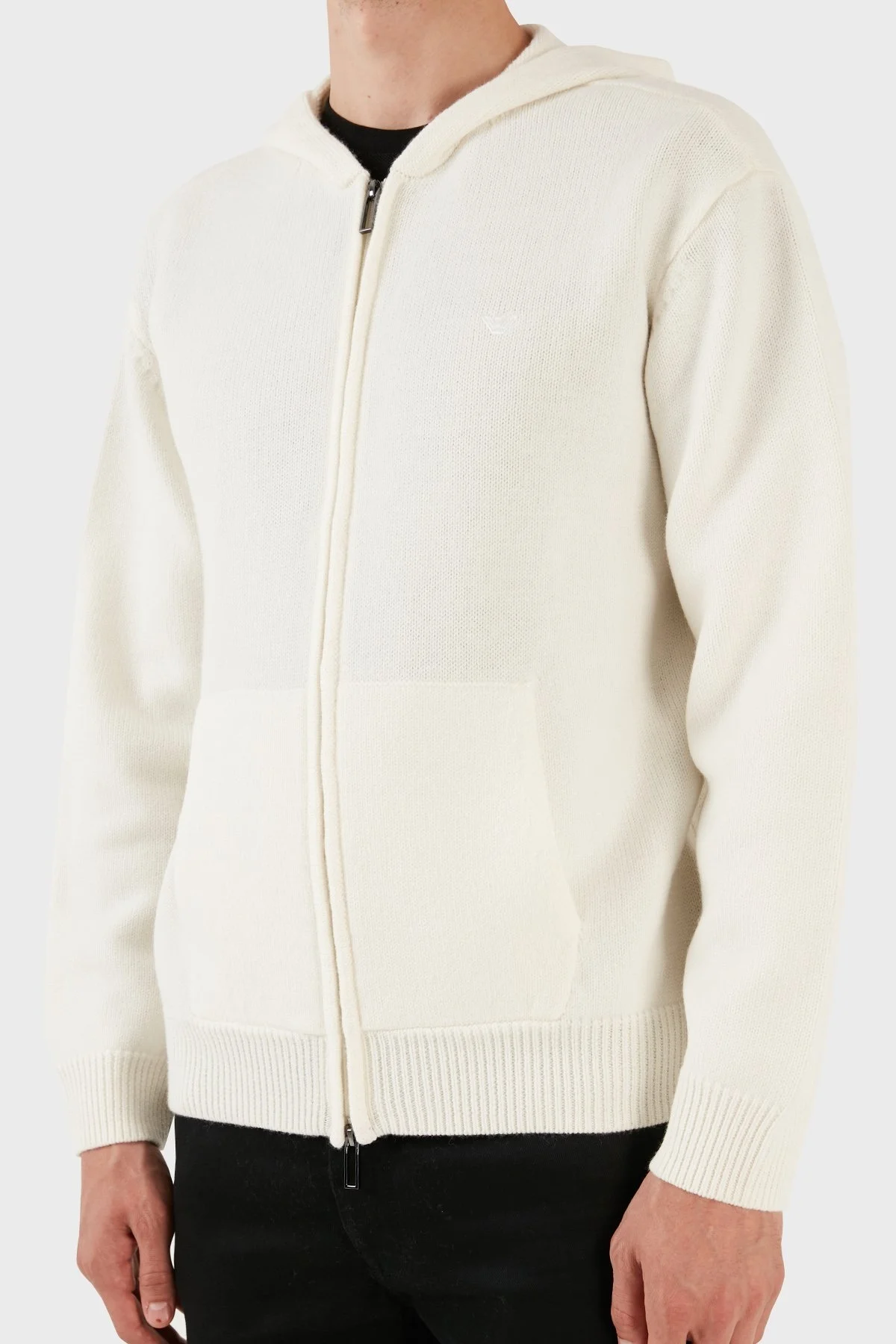 Emporio Armani Logo İşlemeli Kapüşonlu Fermuarlı % 100 Yün Erkek Hırka 6R1MX6 1MNAZ 0128 EKRU - 5