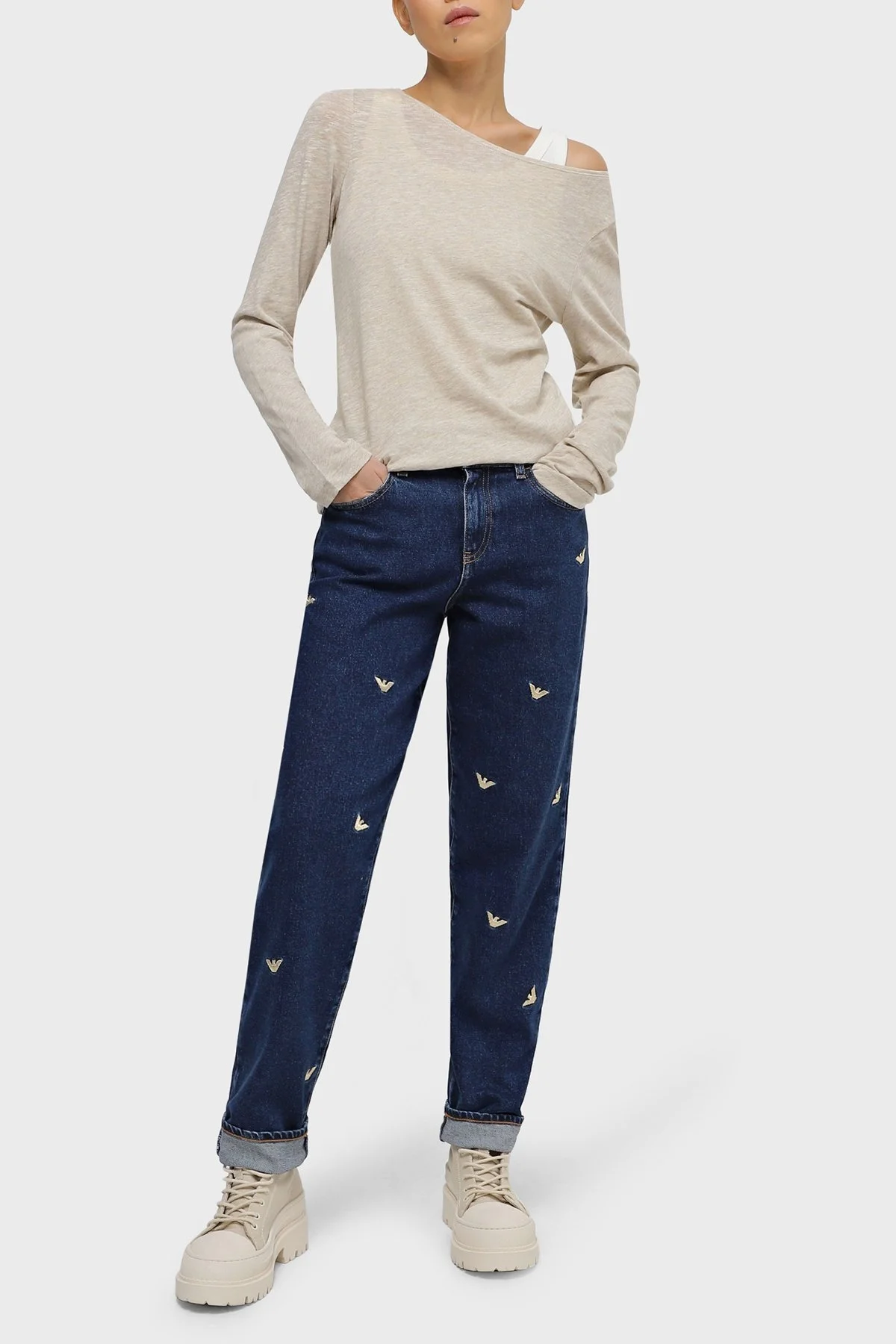 Emporio Armani Logo İşlemeli Pamuklu Düz Kesim J90 Jeans Bayan Kot Pantolon 6R2J90 2DAEZ 0941 LACİVERT - 1