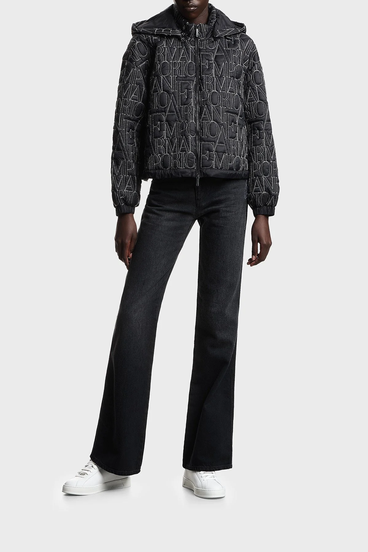 Emporio Armani Logo İşlemeli Regular Fit Çıkarılabilir Kapüşonlu Bayan Mont EW001389 AF12645 UC001 SİYAH - 13