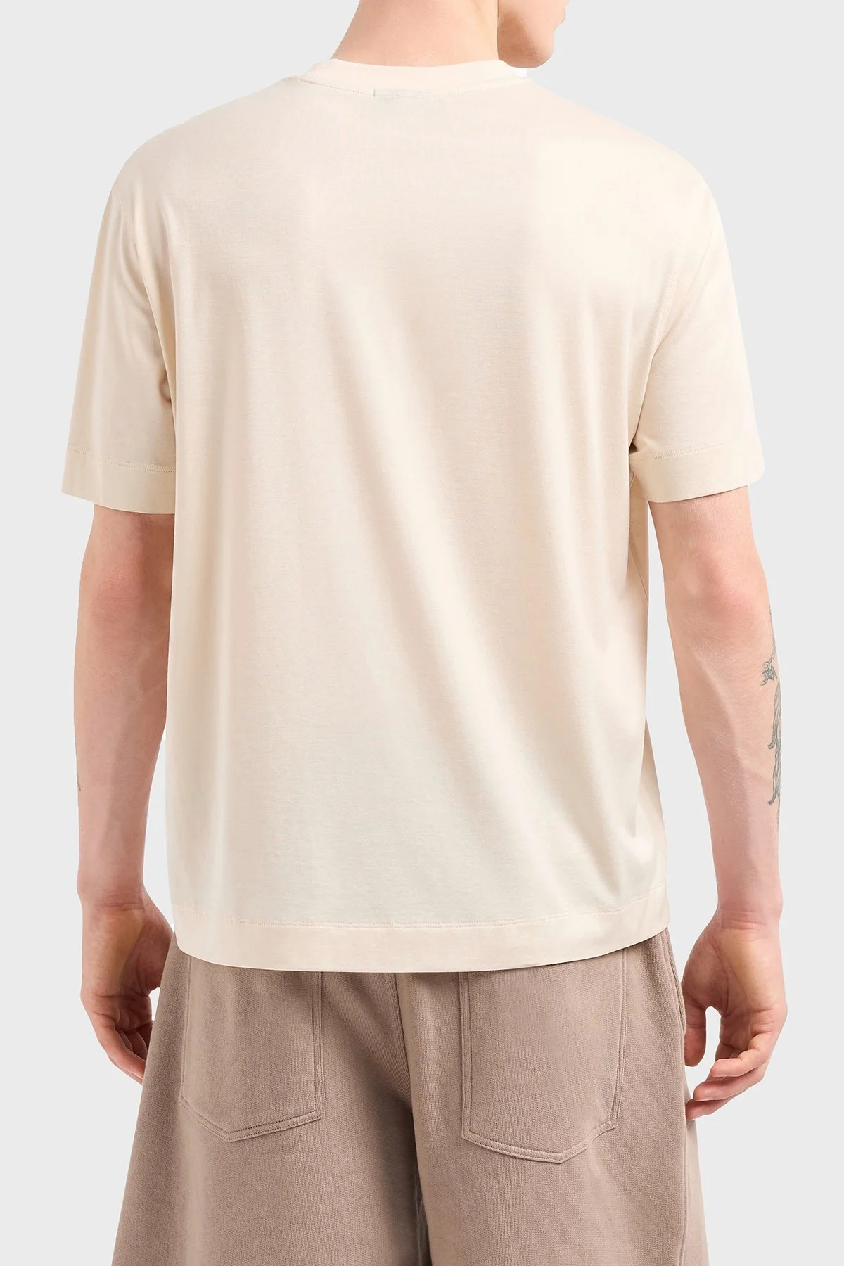 Emporio Armani Logo İşlemeli Regular Fit Pamuklu Bisiklet Yaka Erkek T Shirt EM001033 AF10017 M1052 EKRU - 3