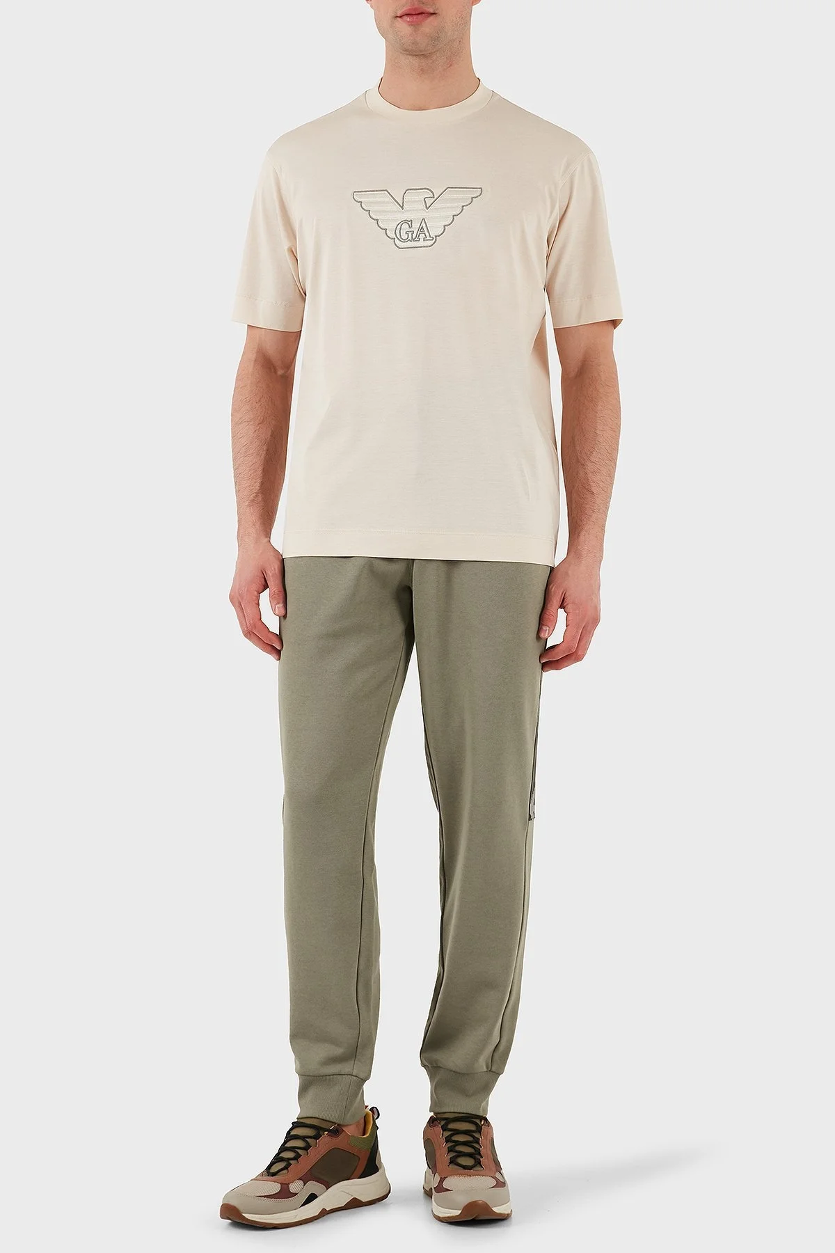 Emporio Armani Logo İşlemeli Regular Fit Pamuklu Bisiklet Yaka Erkek T Shirt EM001033 AF10017 M1089 EKRU - 2