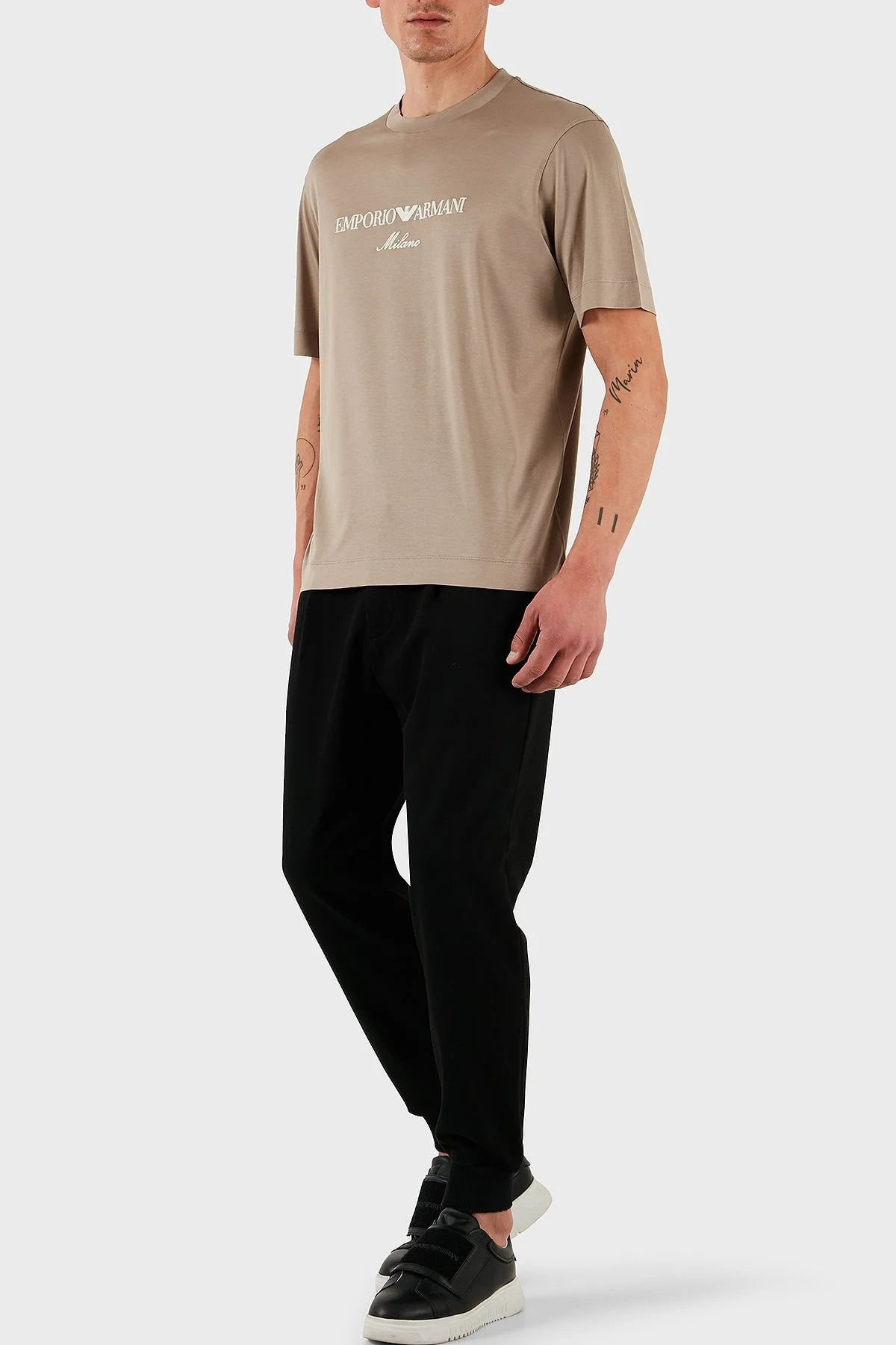 Emporio Armani Logo İşlemeli Regular Fit Pamuklu Bisiklet Yaka Erkek T Shirt EM001033 AF10017 M6085 BEJ - 4